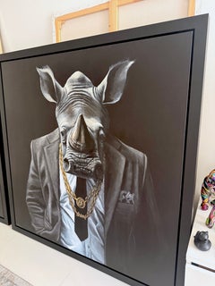 "Rino" Pittura ad olio figurativa di animali 48" x 48" pollici di Alina Shimova