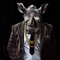 "Rino" Figurative Animal Oil Painting 48" x 48" inch by Alina Shimova