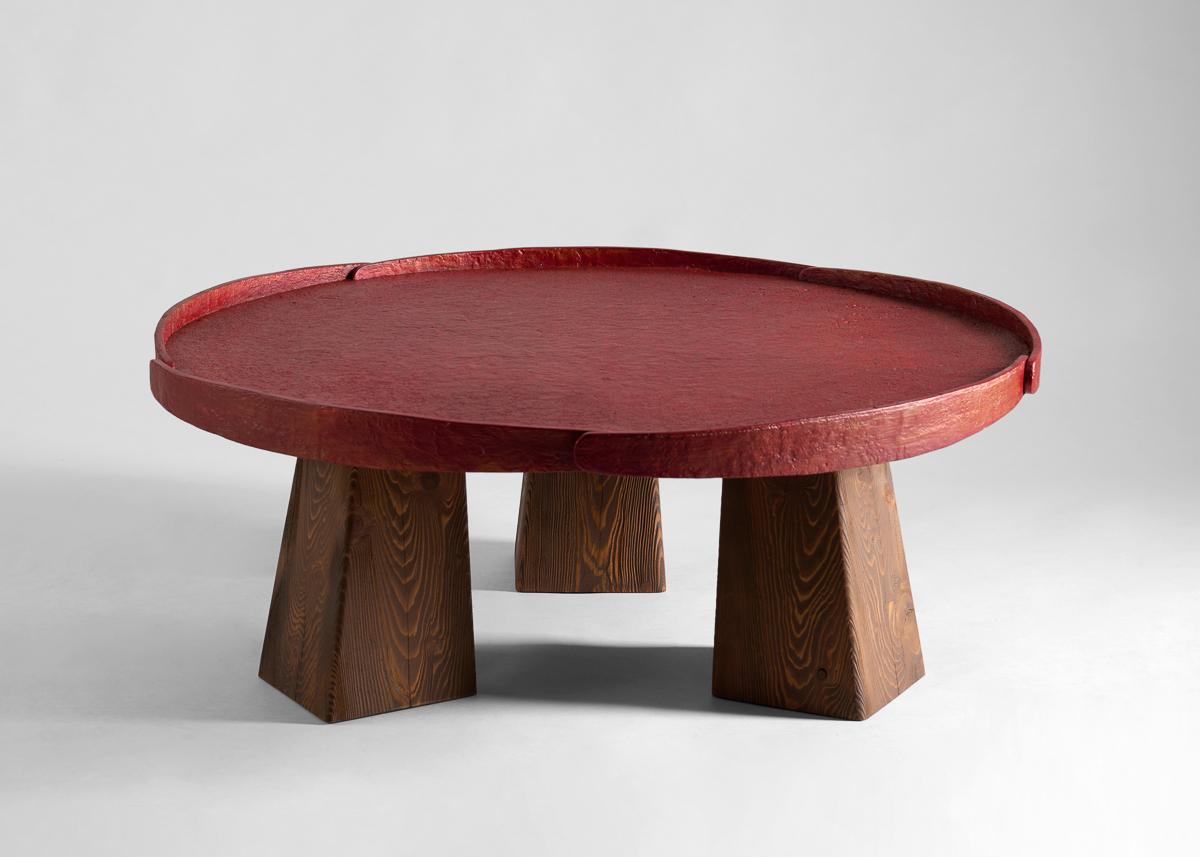 Aline Hazarian, Arpi Red, Circular Coffee Table, Bronze & Wood, Lebanon, 2021 For Sale