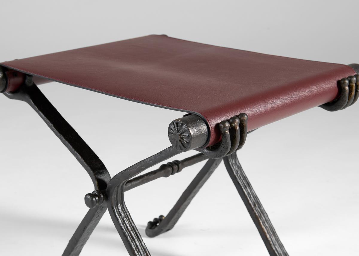 Lebanese Aline Hazarian, Van, Contemporary Bronze and Leather Stool, Lebanon, 2024 For Sale