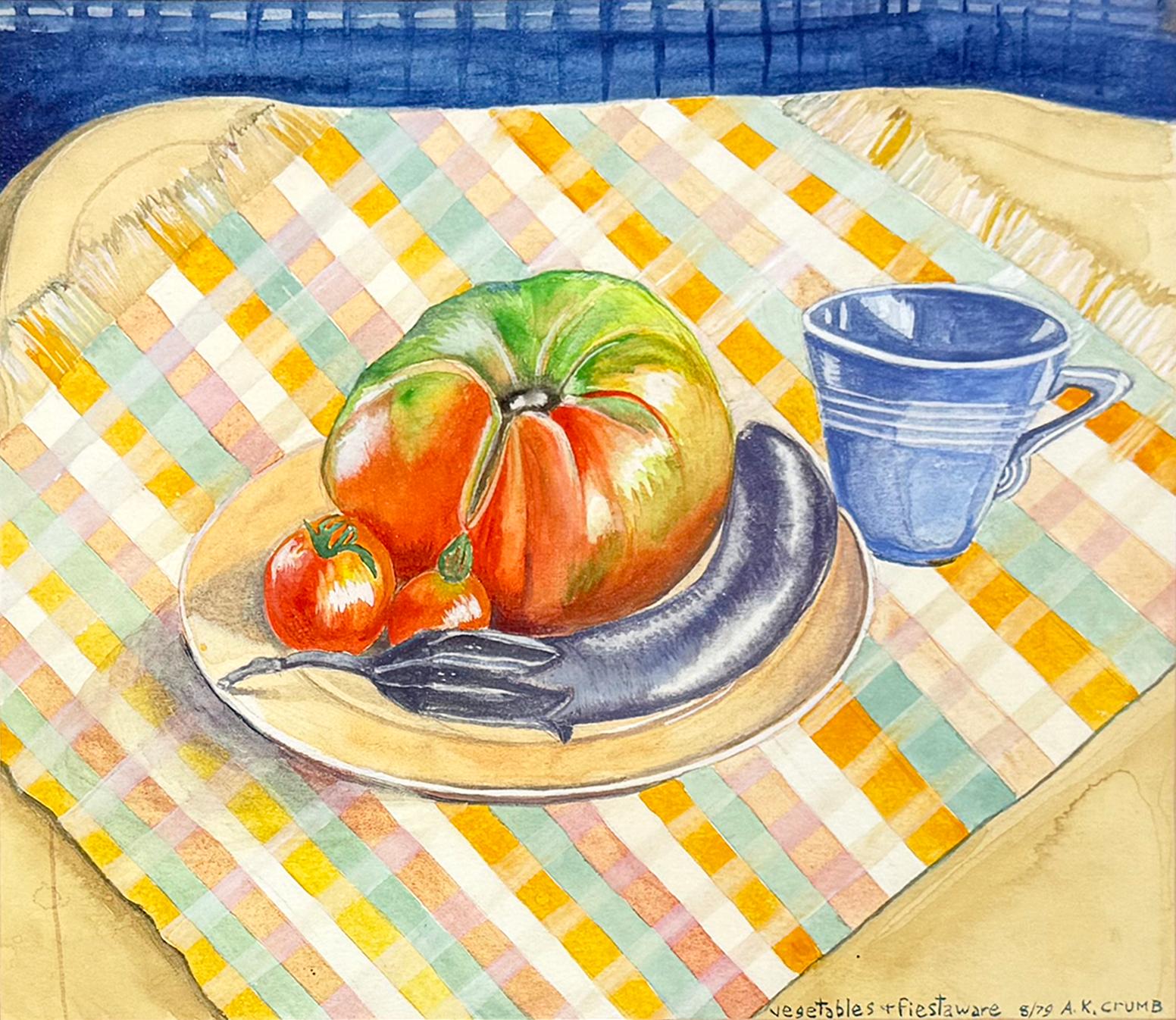 Vegetables + Fiestaware (aquarelle originale sur papier) - Contemporain Mixed Media Art par Aline Kominsky-Crumb