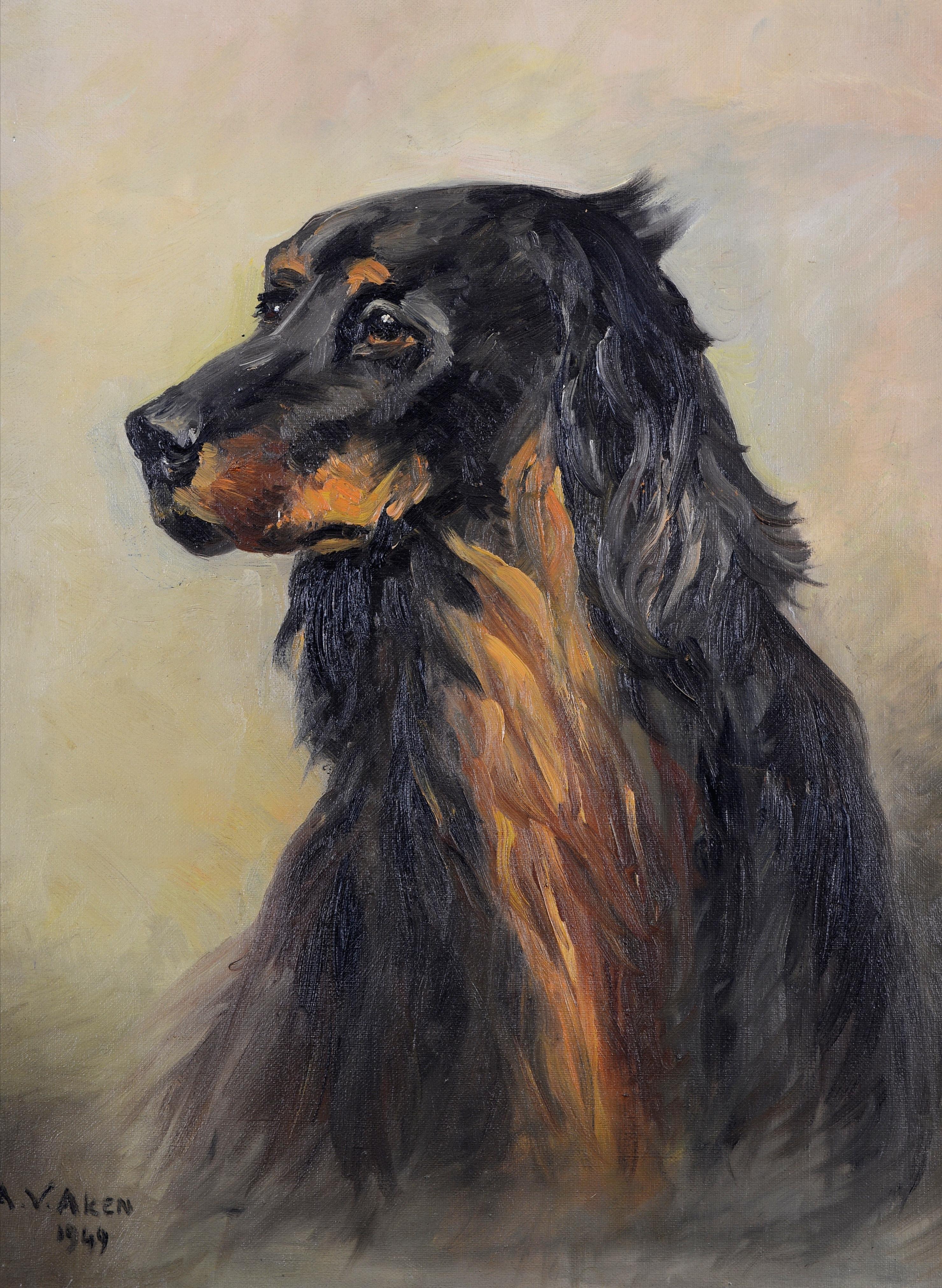 Spaniel Porträt - Mitte 20. Jahrhundert belgischen Öl auf Leinwand Hund Tier Gemälde – Painting von Aline Von Aken