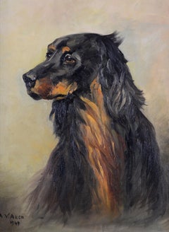 Portrait d'épagneul - Huile sur toile belge du milieu du 20e siècle Peinture animalière sur chien