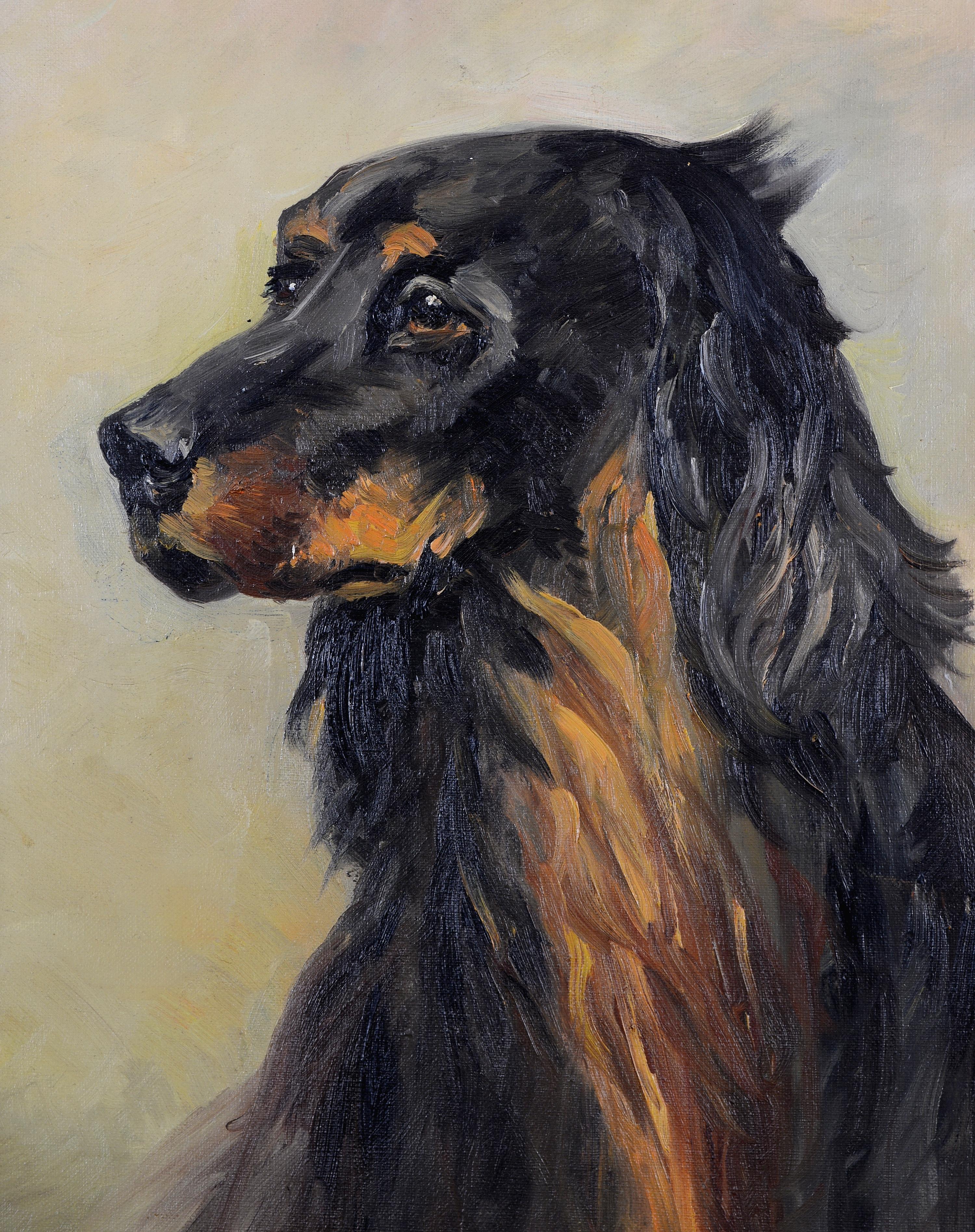 Spaniel Porträt - Mitte 20. Jahrhundert belgischen Öl auf Leinwand Hund Tier Gemälde (Schwarz), Animal Painting, von Aline Von Aken