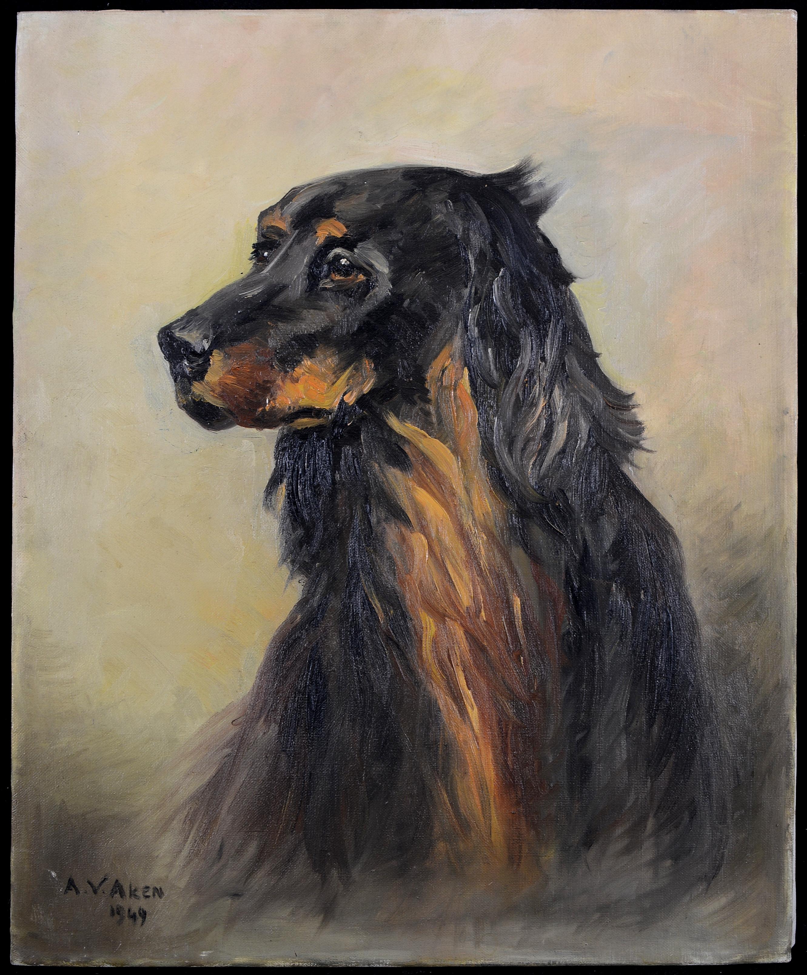 Aline Von Aken Animal Painting – Spaniel Porträt - Mitte 20. Jahrhundert belgischen Öl auf Leinwand Hund Tier Gemälde