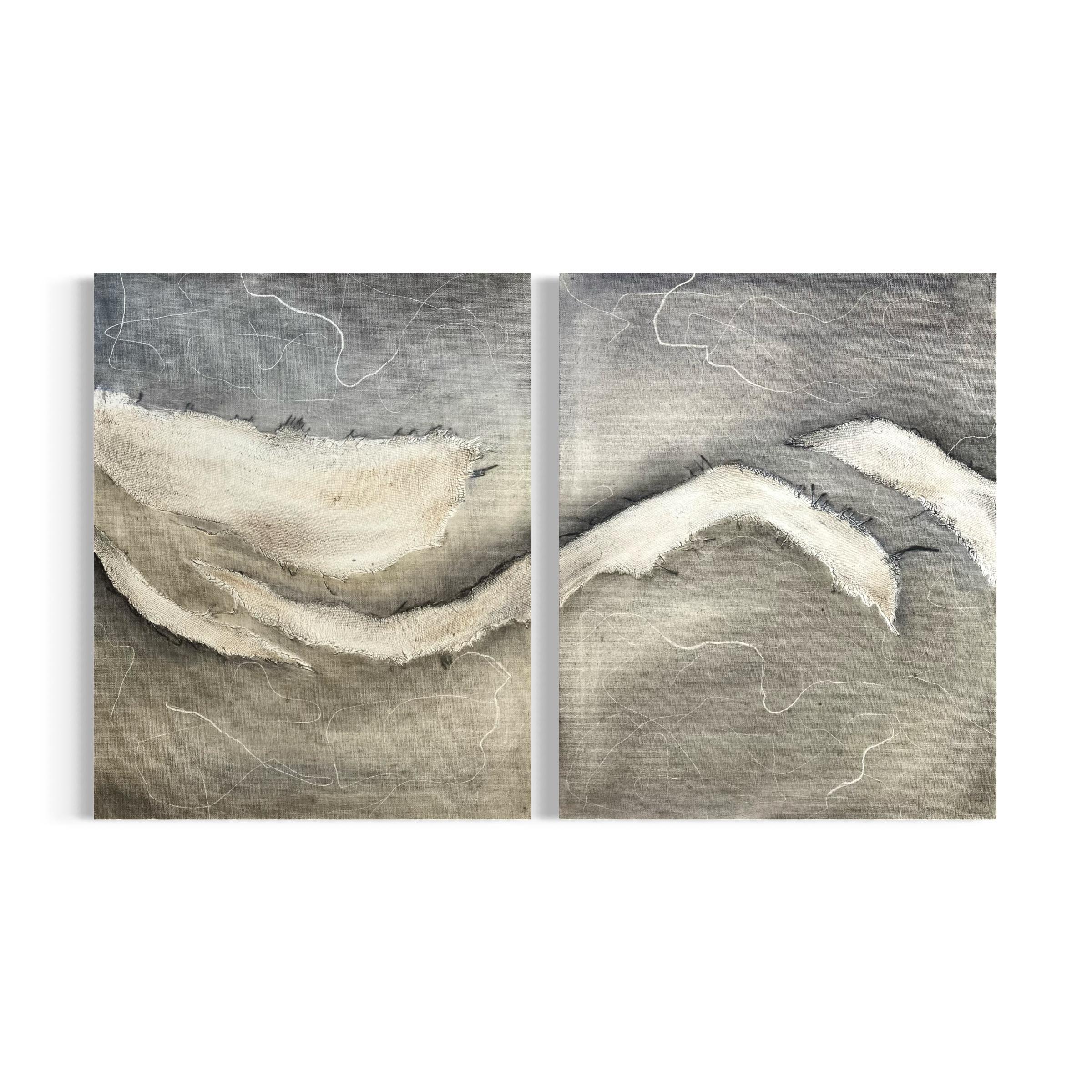 Breath. Diptych Abstract Painting, 50x80 cm, New, Layered Composition