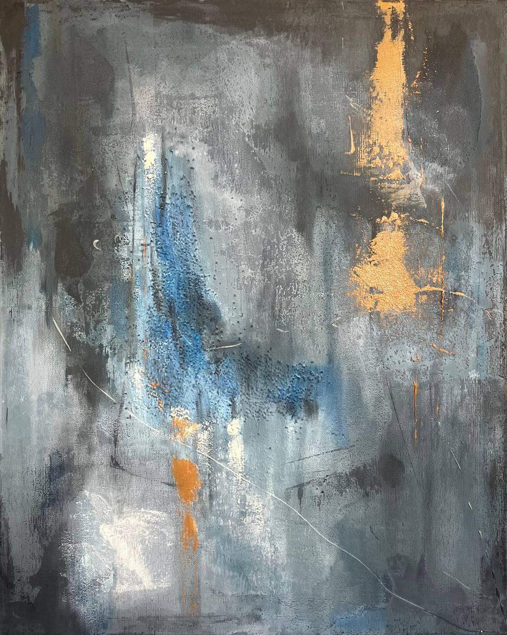 Die Serie erforscht den Raum zwischen Bewegung und Stillstand. Grau- und Blautöne vermitteln ein Gefühl von Tiefe und Luft, während goldene Akzente für Wärme und Licht sorgen. Jedes Stück hat seine eigene Stimme, doch zusammen bilden sie einen