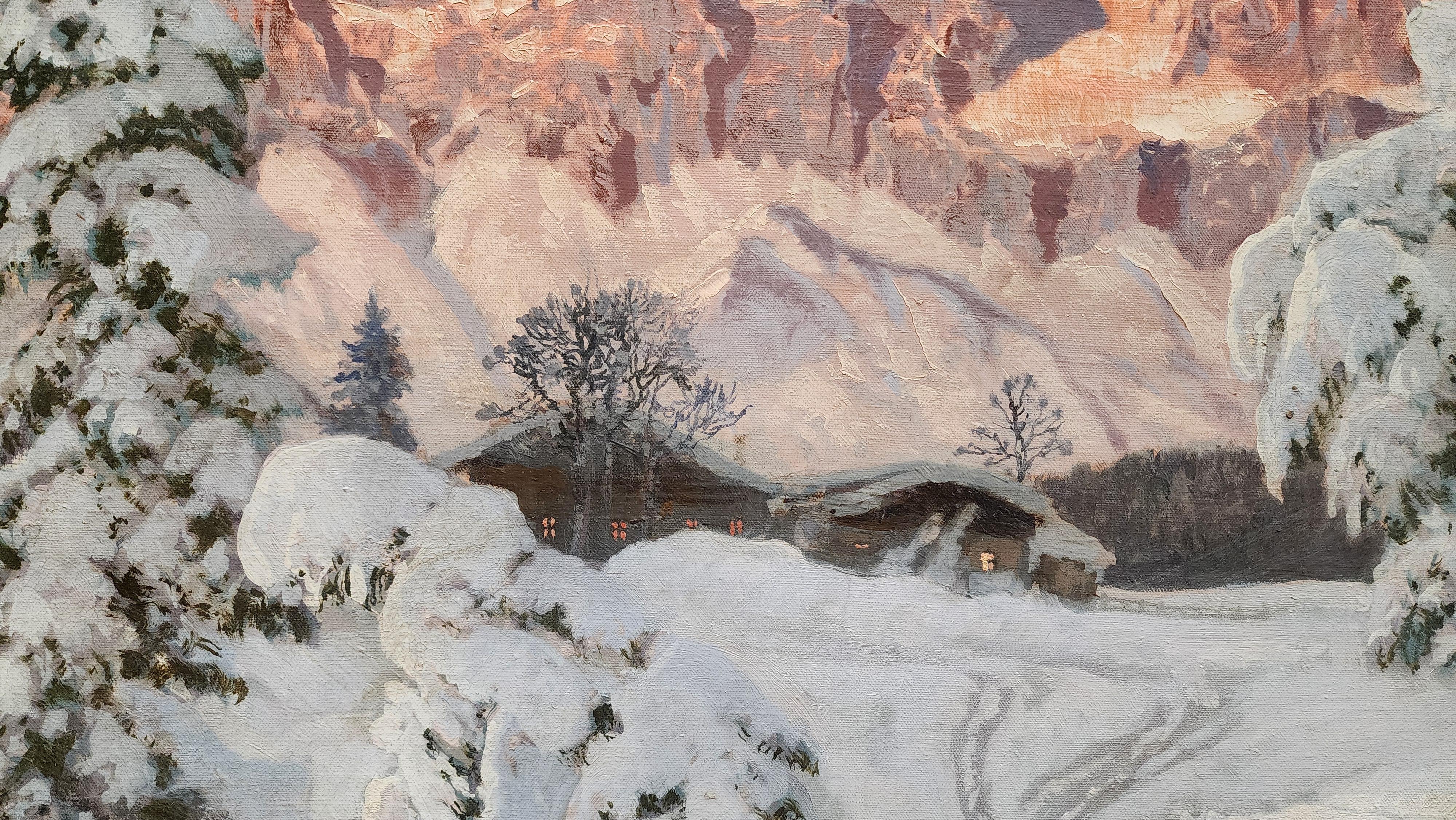 Kaisergeb, Kaiser Mountains, Austrian Landscape, Moody, Sunset on Mountains - Realist Painting by Alios Arnegger