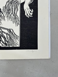"Ser y Permanecer" 2013 Original Signed Woodcut Surrealism Cuban Artist