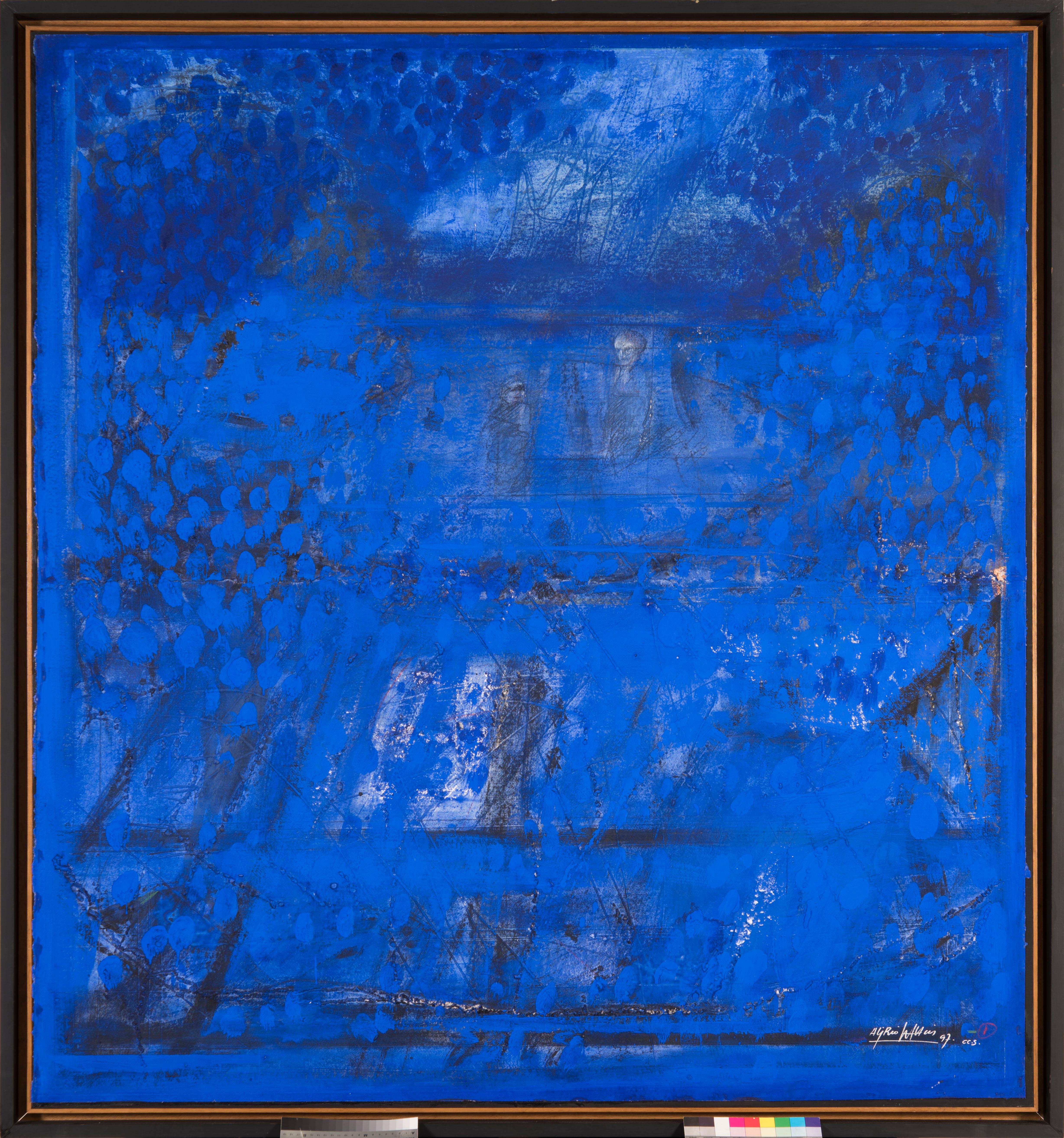 Alirio Palacios  Paisaje azul, 1997, Naturpigmente auf Papier montiert auf Holz   im Angebot 1