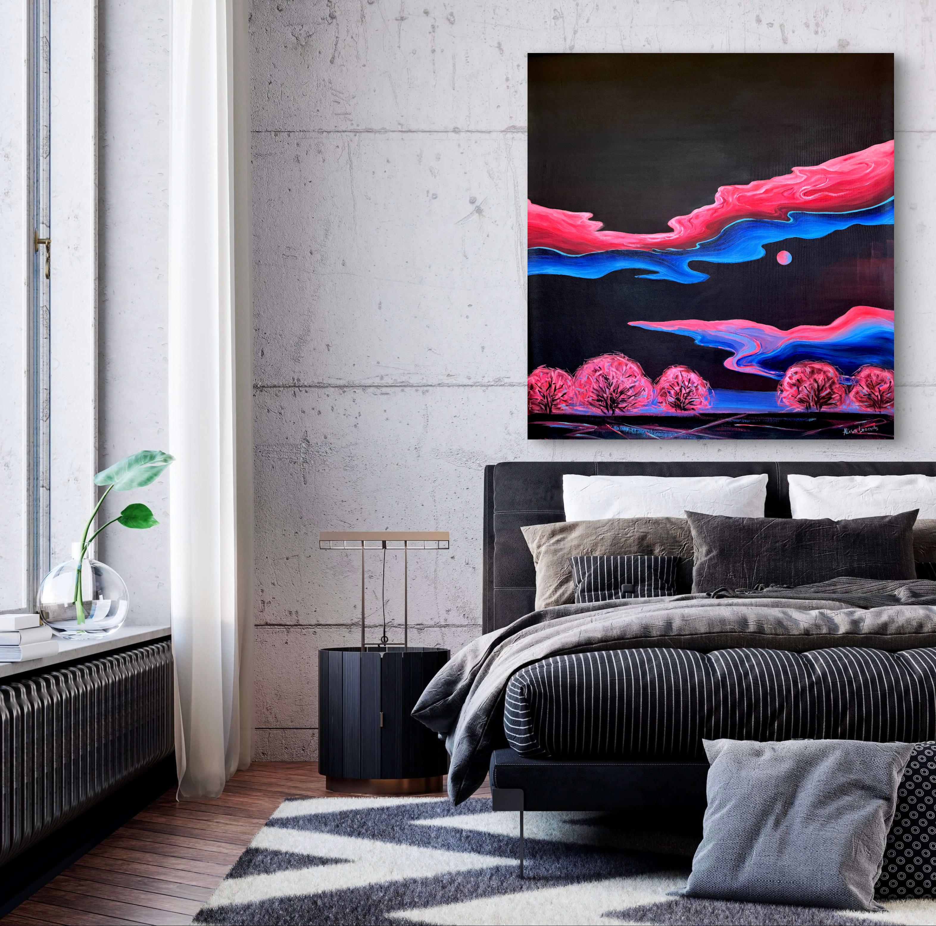shipped in roll 
Night Between Worlds
From the ENIGMATIK series
In this painting, night is not darkness, but a threshold — a hollow space between two states, two versions of the self, two worlds. It is not just silence, but a deep “in-between” where
