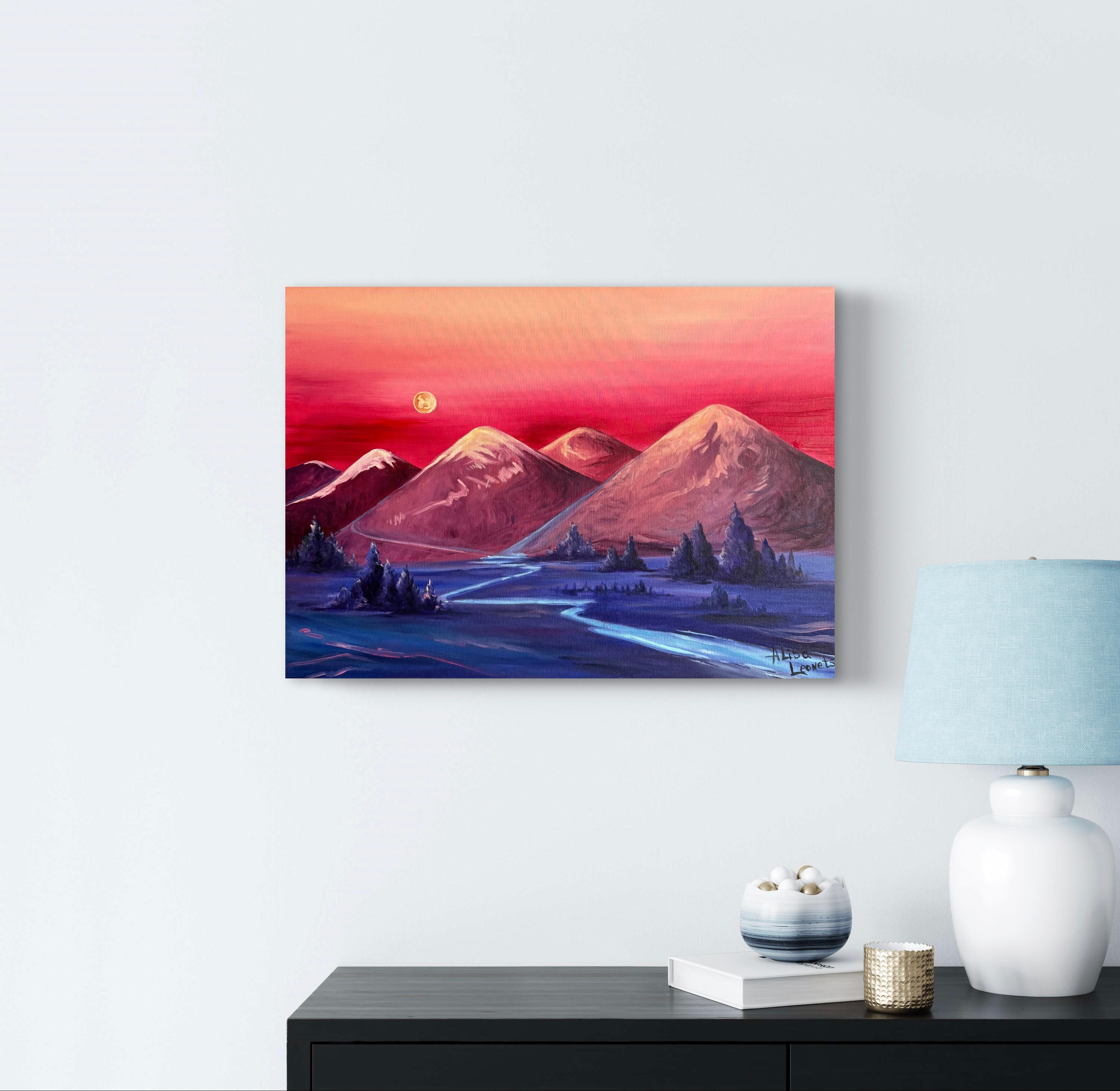 Als alles still wurde (Pink), Landscape Painting, von Alisa Leonets
