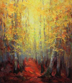 "Autumn in the aspen forest", Painting, Oil on Canvas