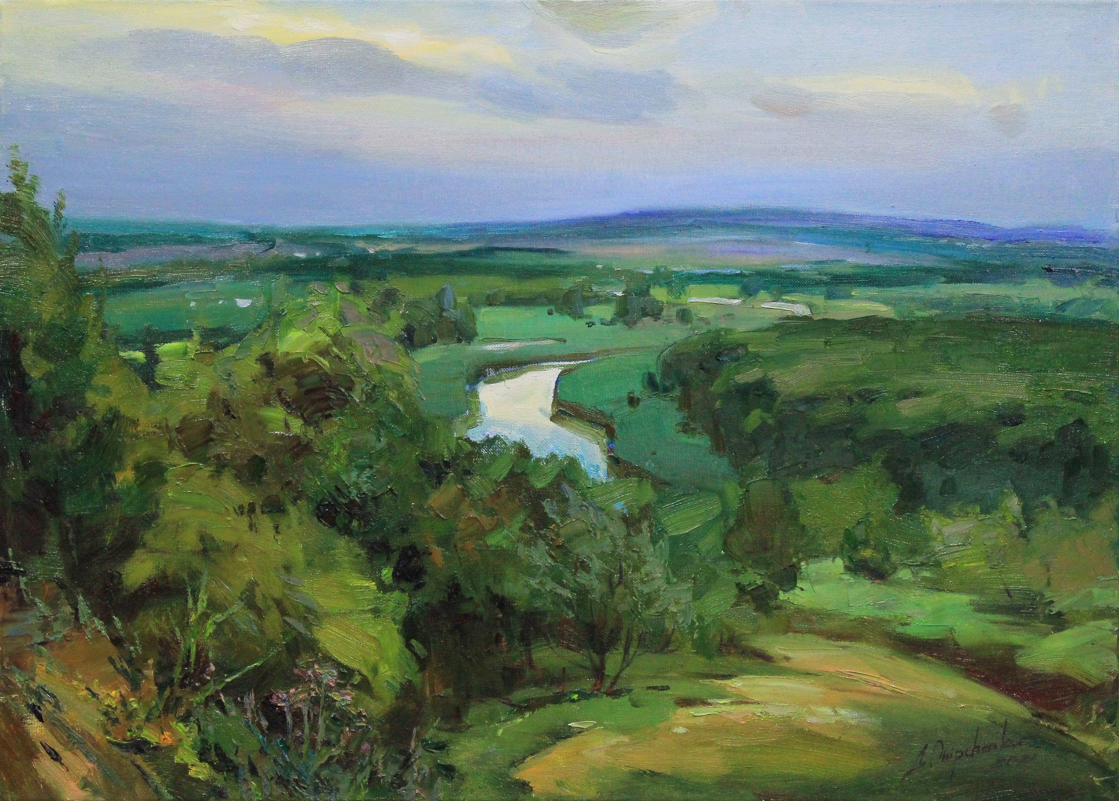 "Distanza blu", Pittura, Olio su tela - Painting di Alisa Onipchenko-Cherniakovska