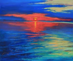 „Bright sunset“, Gemälde, Öl auf Leinwand