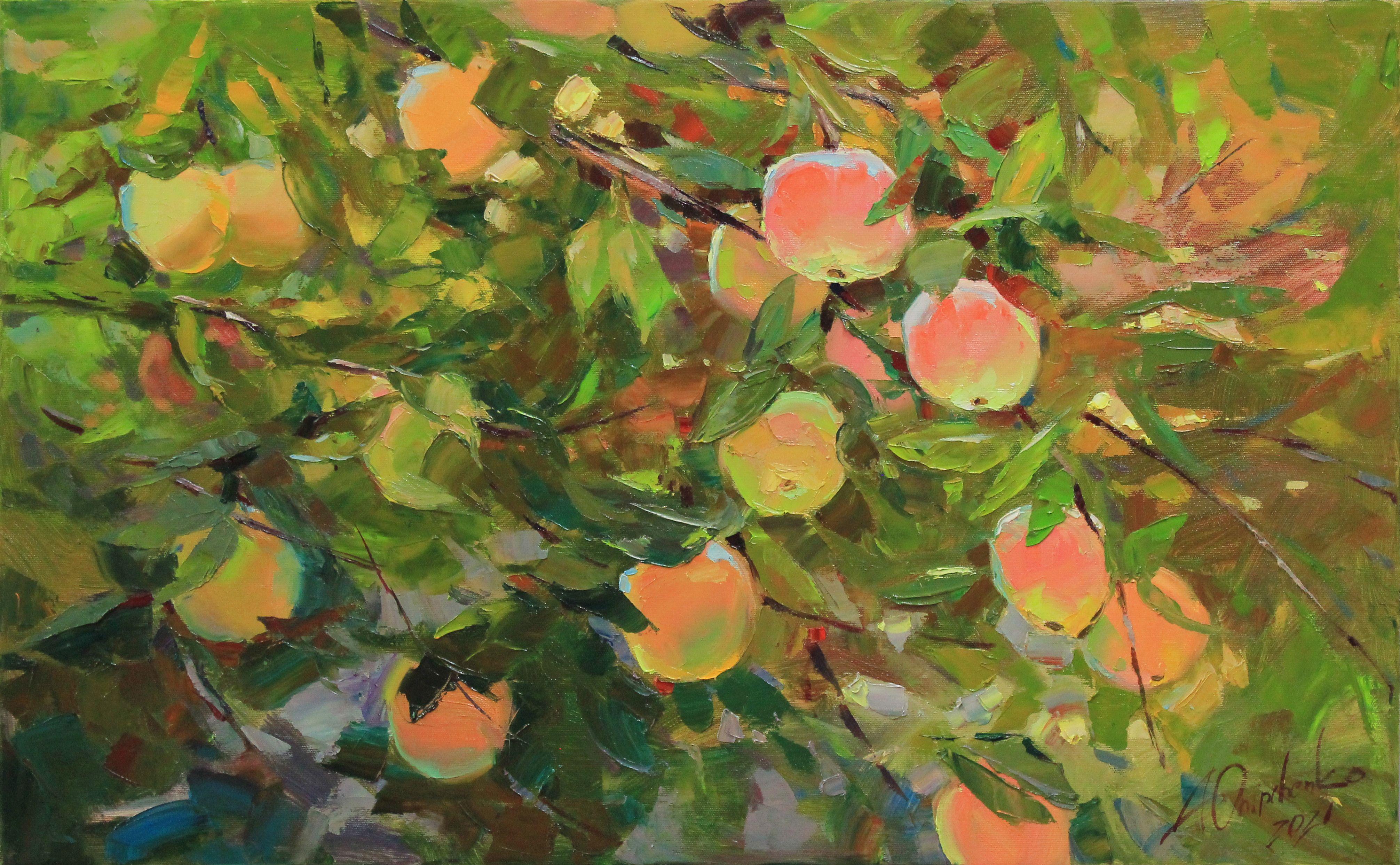 "Mele dei Carpazi  nella luce", Pittura, Olio su tela - Painting di Alisa Onipchenko-Cherniakovska