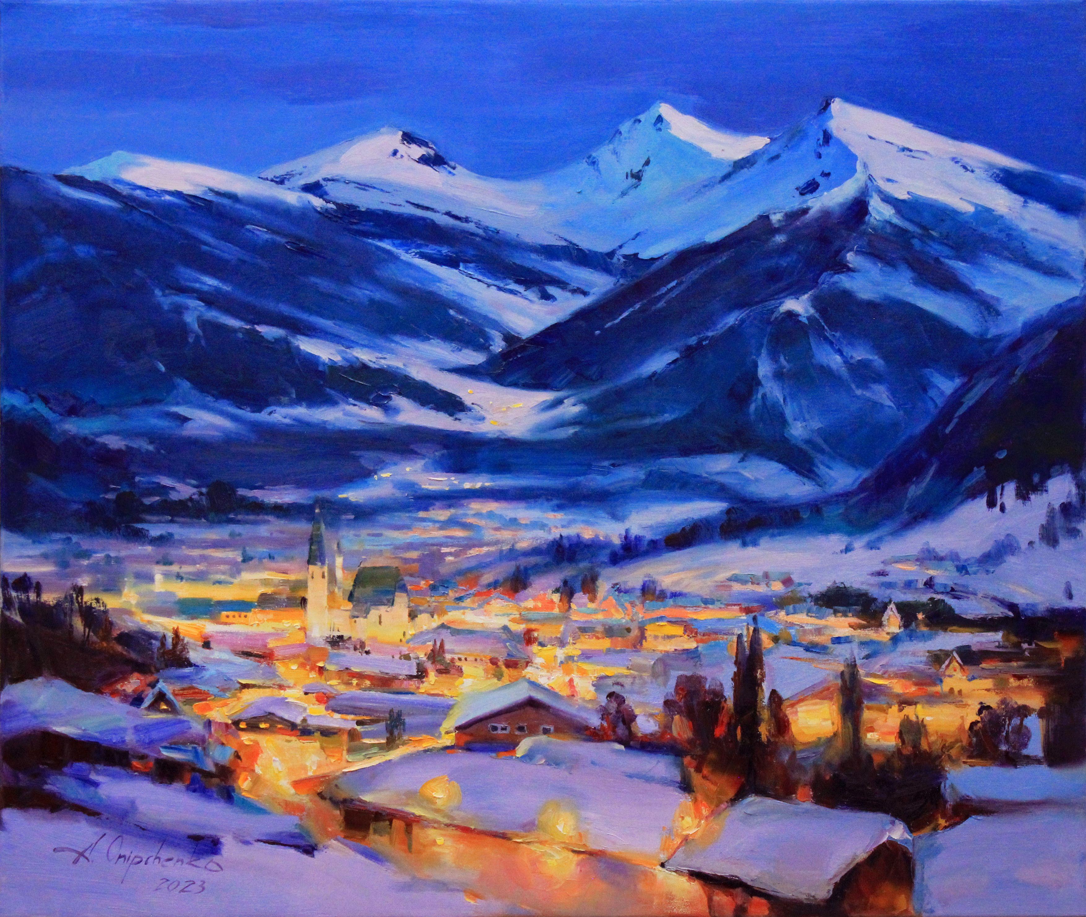 "Evening Lights", Gemälde, Öl auf Leinwand