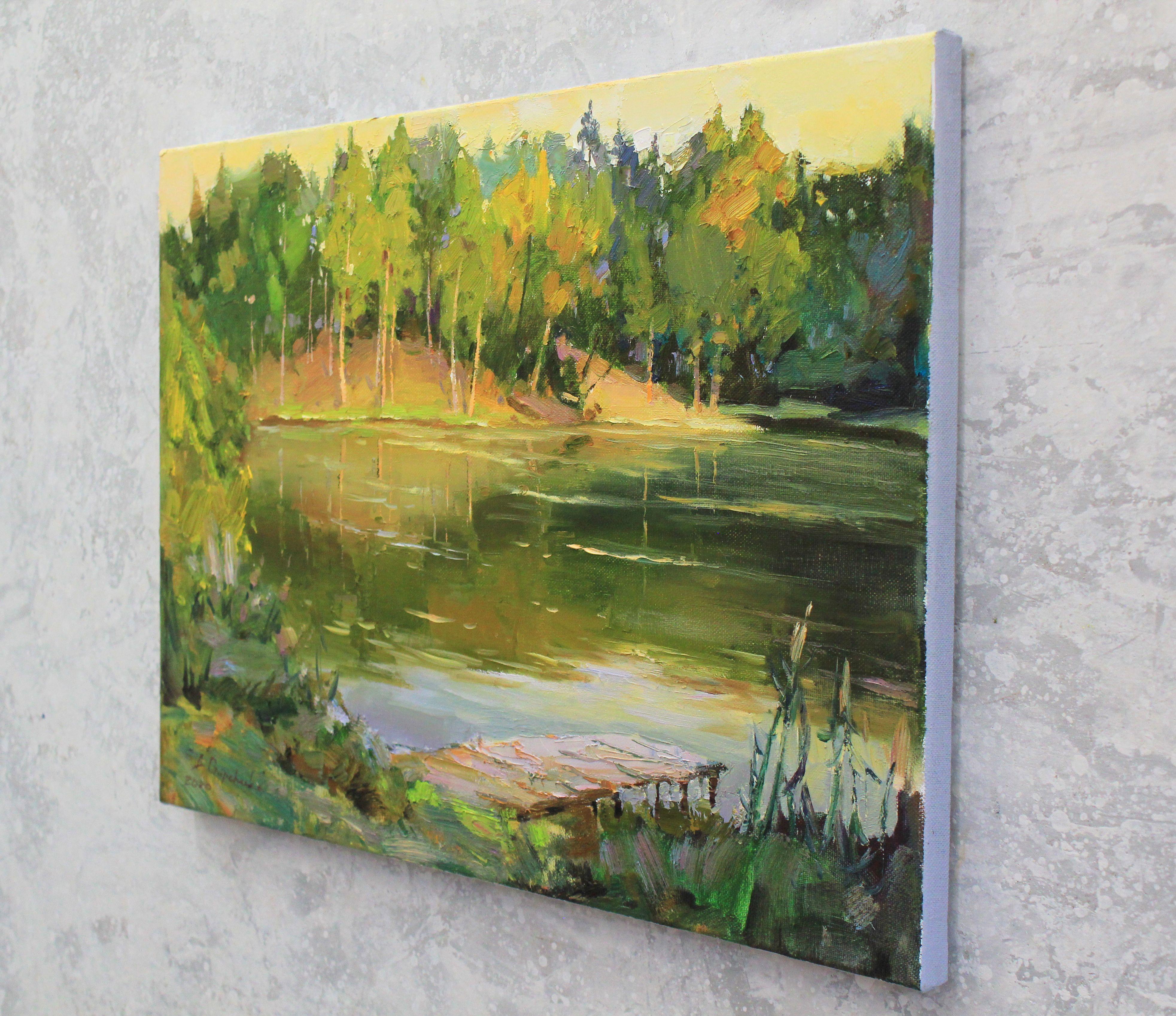 Evening on the lake, Painting, Oil on Canvas For Sale 1