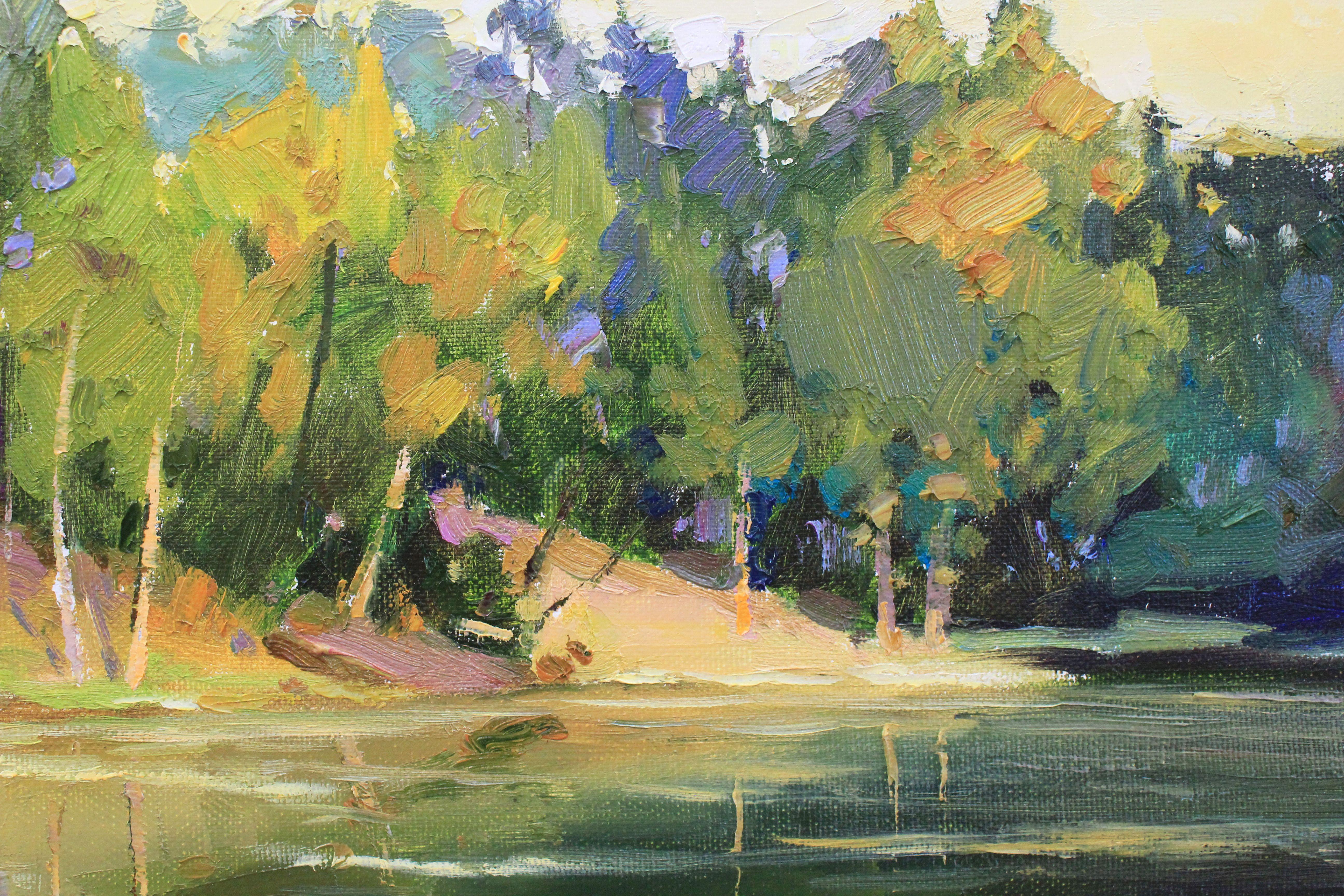 Evening on the lake, Painting, Oil on Canvas For Sale 2