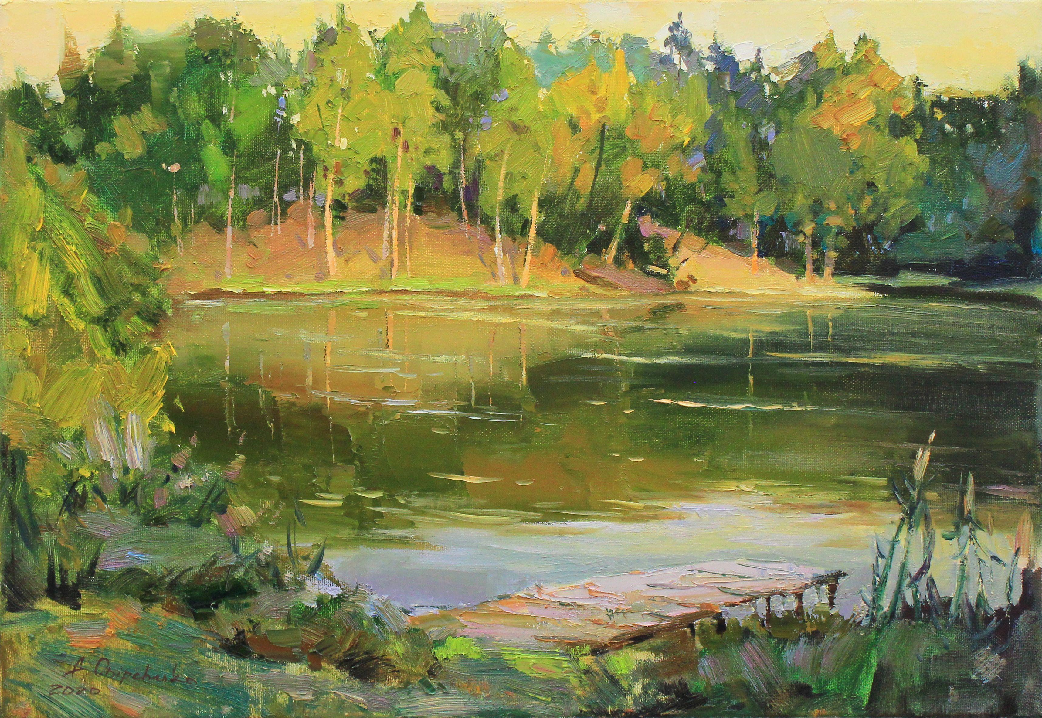 Soirée sur le lac, Peinture, Huile sur toile - Painting de Alisa Onipchenko-Cherniakovska