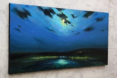 "Full moon in the bay", Painting, Oil on Canvas