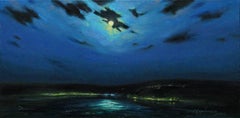 "Full moon in the bay", Painting, Oil on Canvas