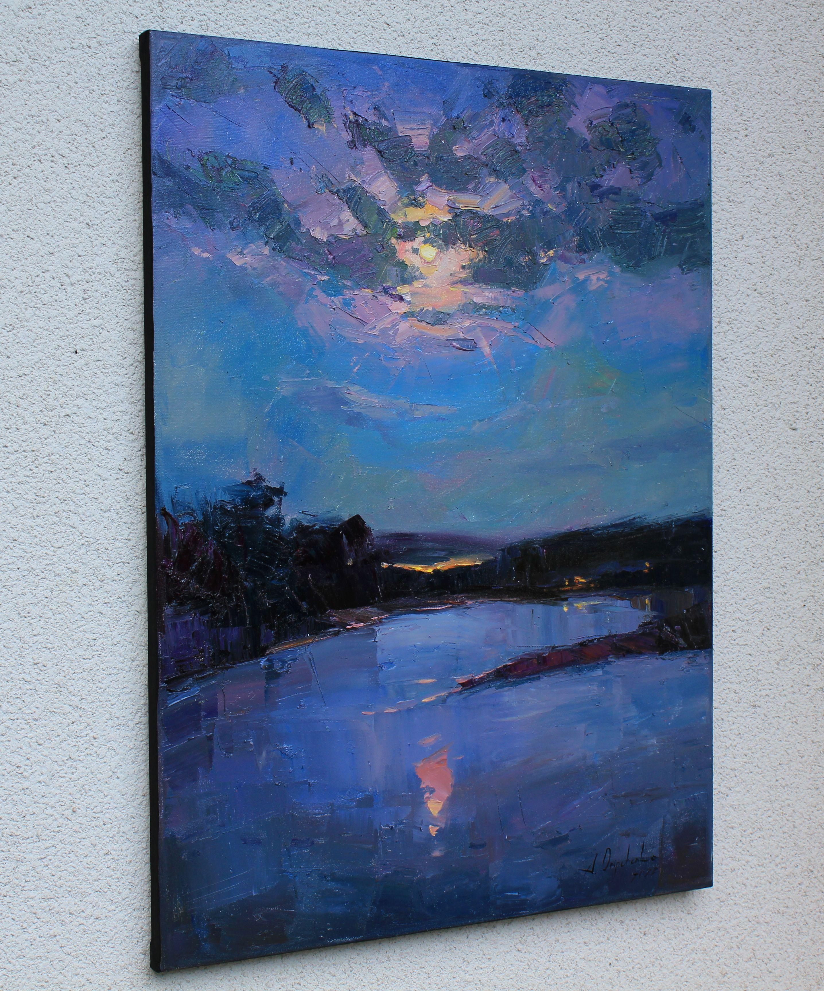 „Full moon over the river“, Gemälde, Öl auf Leinwand (Impressionismus), Painting, von Alisa Onipchenko-Cherniakovska