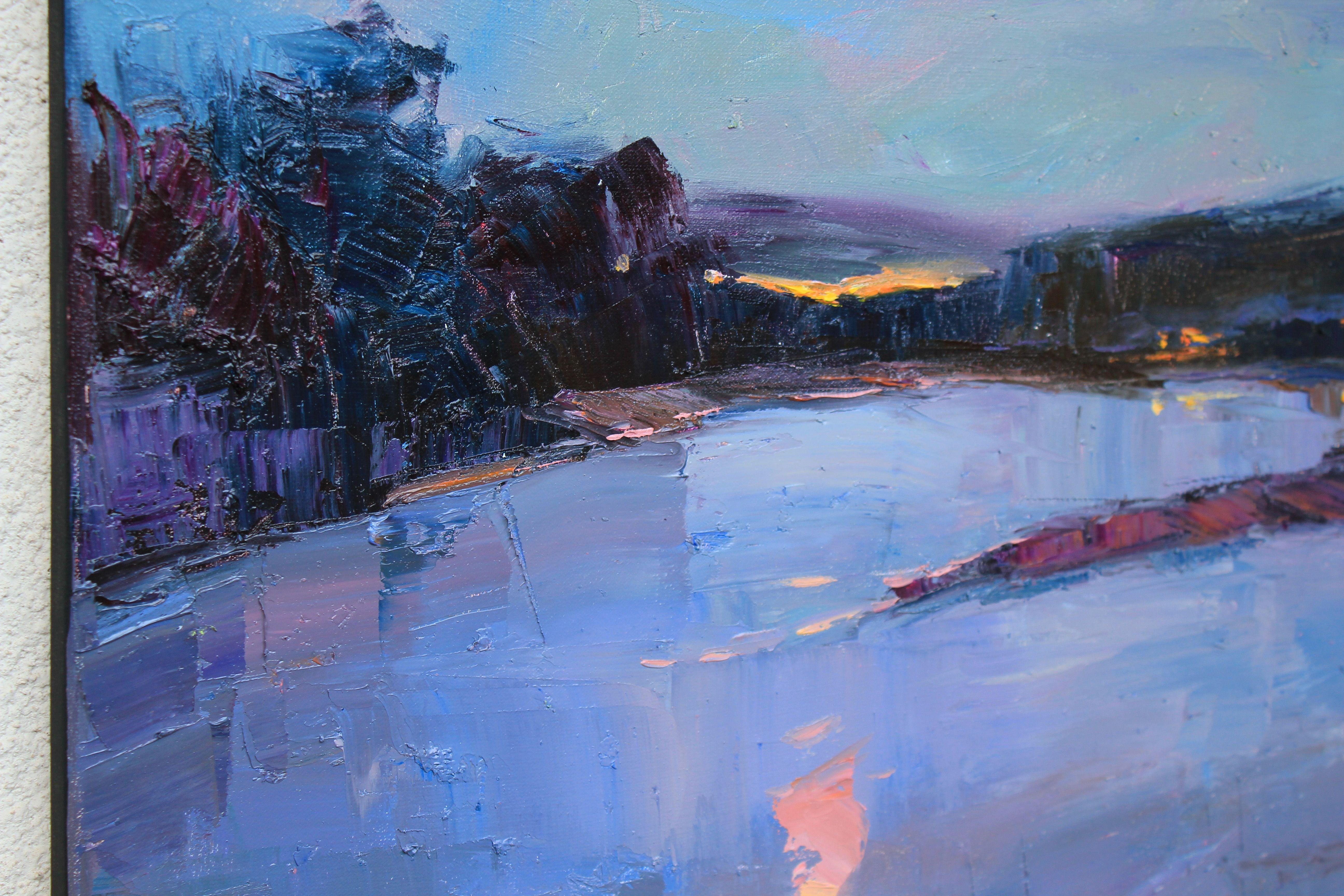 „Full moon over the river“, Gemälde, Öl auf Leinwand im Angebot 1