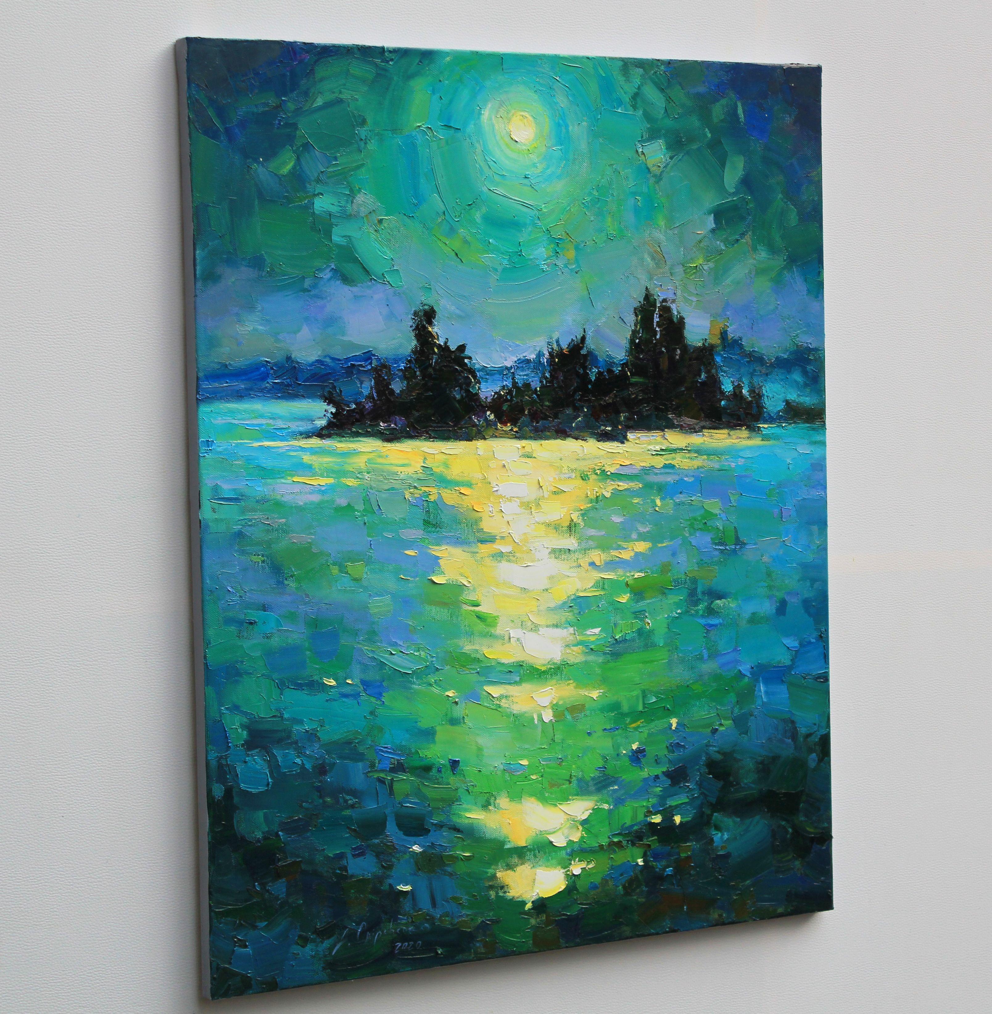 Lampe verte, peinture, huile sur toile - Impressionnisme Painting par Alisa Onipchenko-Cherniakovska