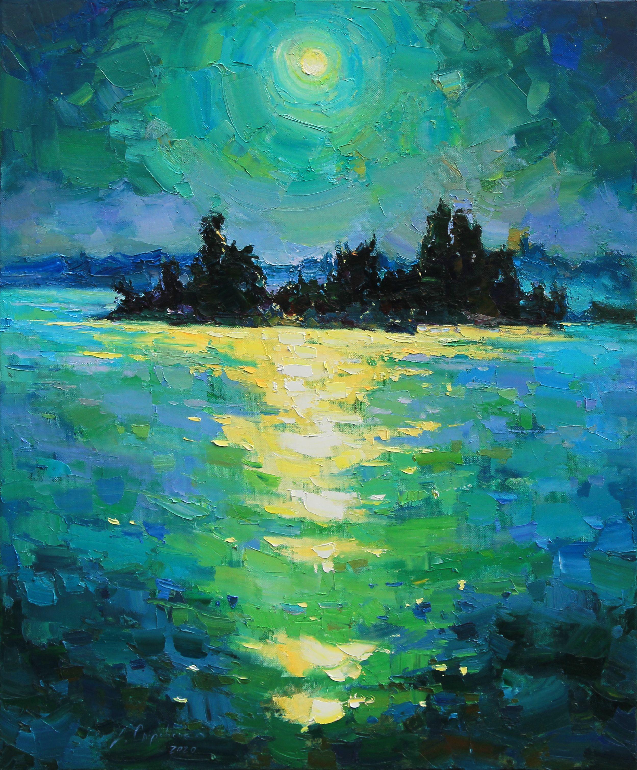 Lampe verte, peinture, huile sur toile - Painting de Alisa Onipchenko-Cherniakovska