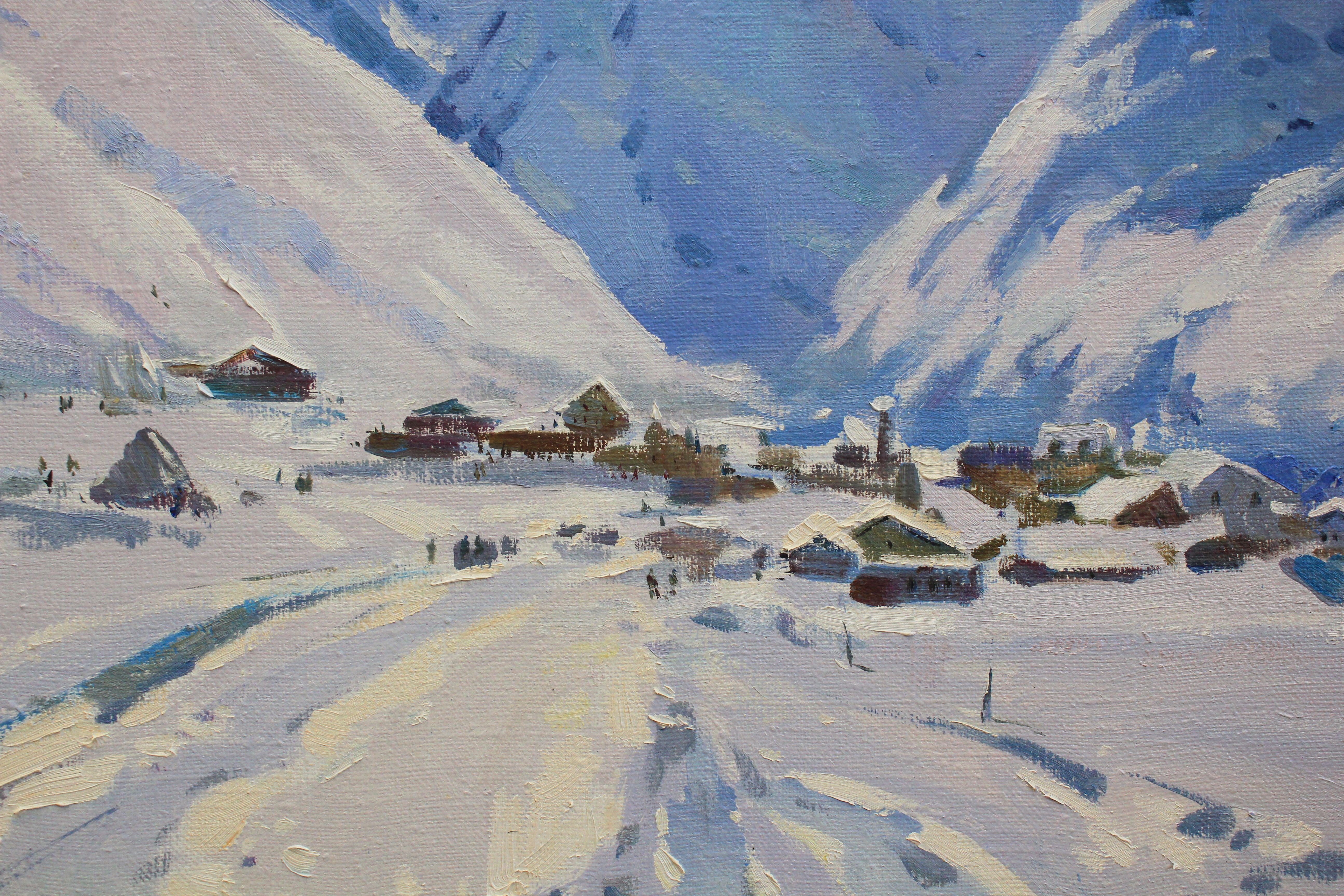 In the snow, Painting, Oil on Canvas For Sale 2