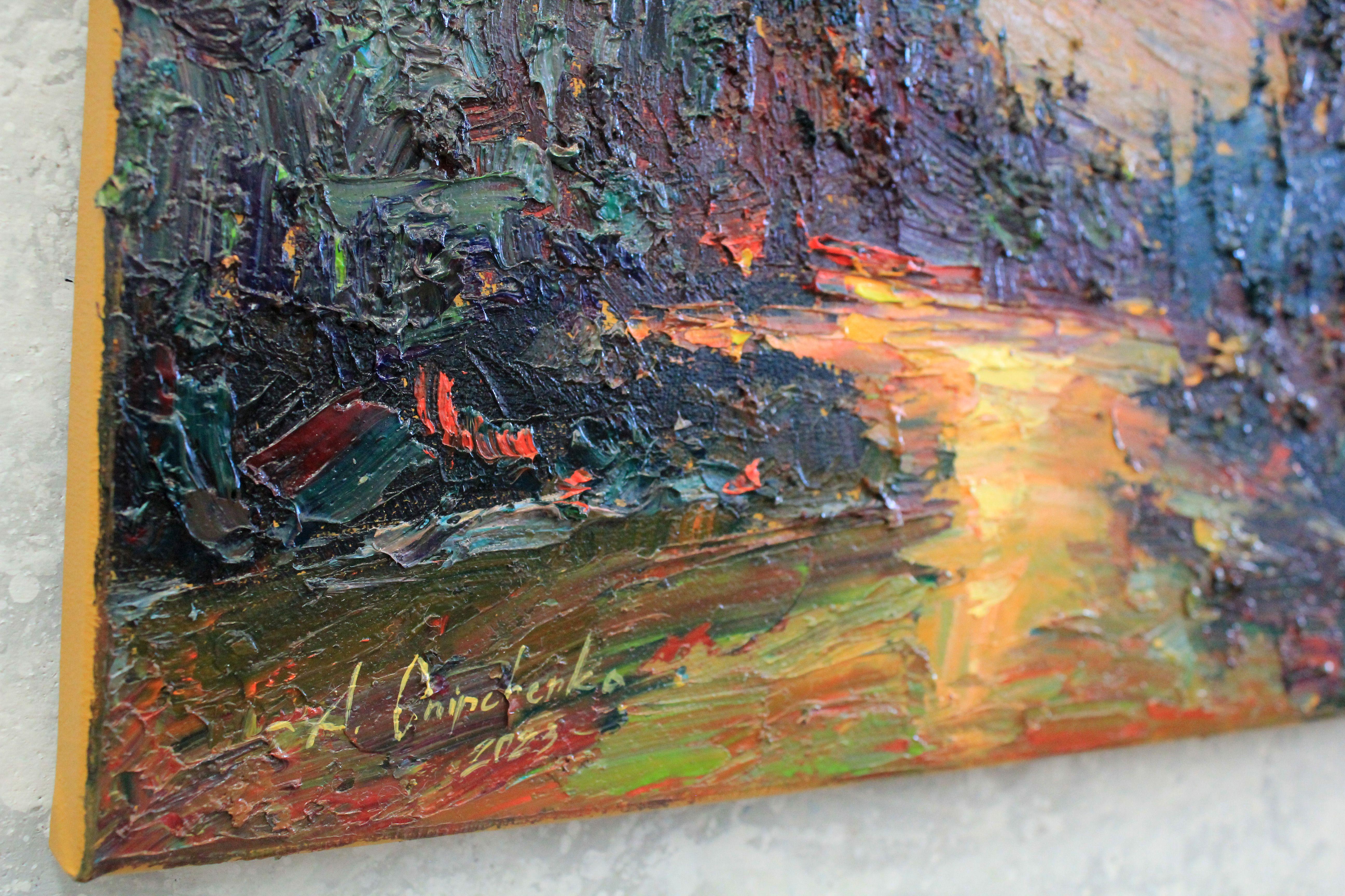 „Moon in gold“, Gemälde, Öl auf Leinwand im Angebot 1