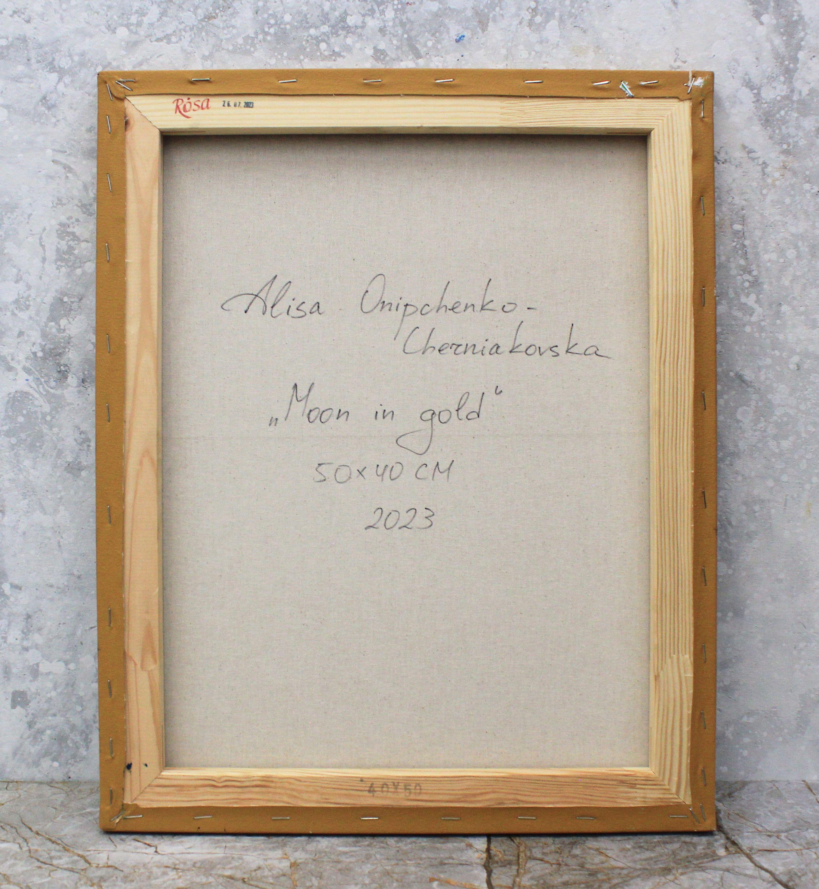 „Moon in gold“, Gemälde, Öl auf Leinwand im Angebot 2