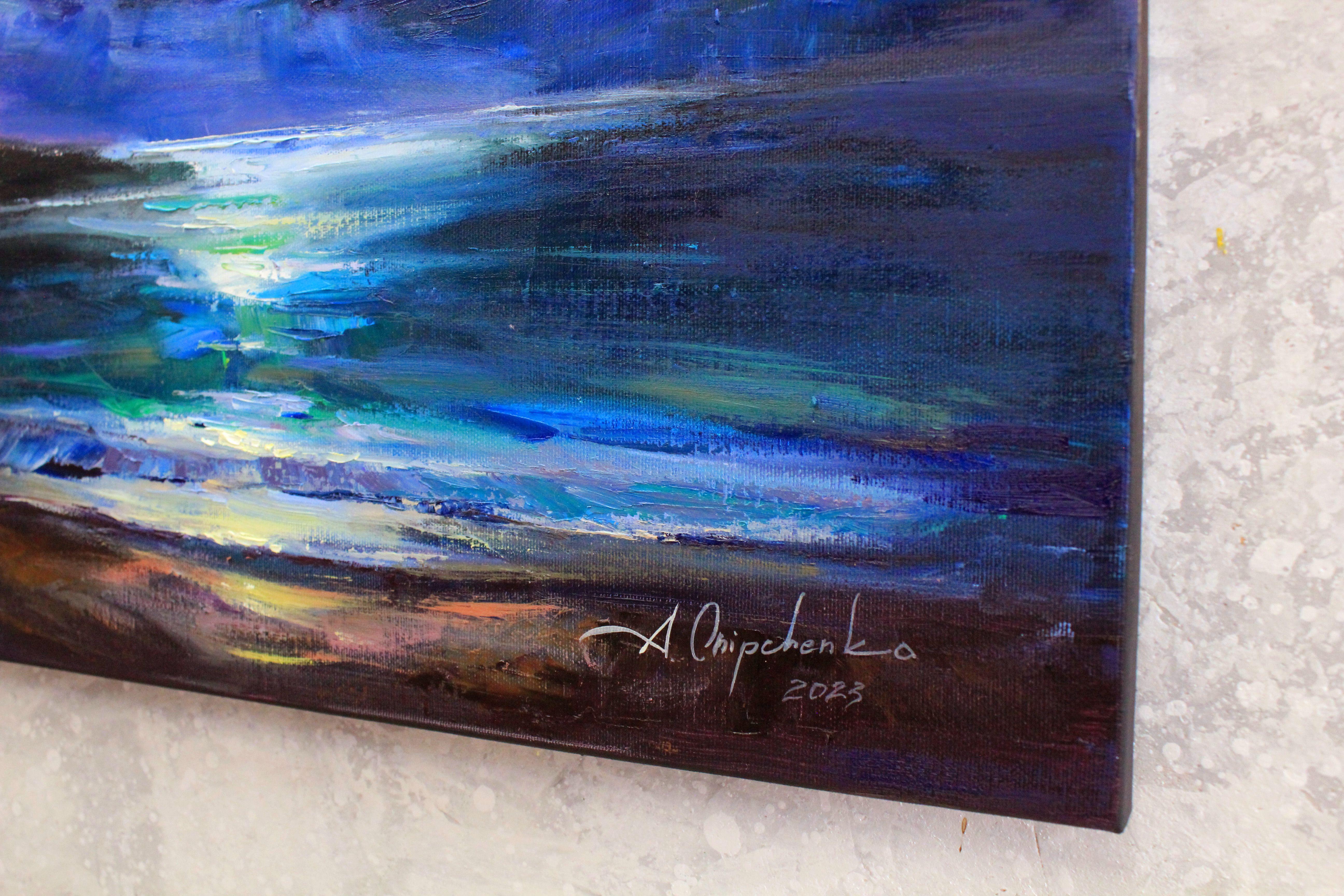 „Moon rise“, Gemälde, Öl auf Leinwand im Angebot 1