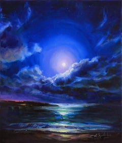 „Moon rise“, Gemälde, Öl auf Leinwand
