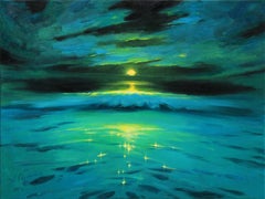 "Moonlight in green", Painting, Oil on Canvas