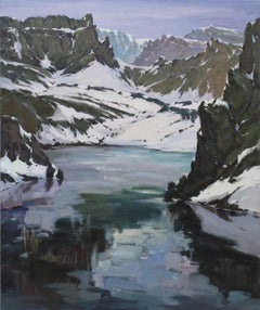 "Lac de montagne", Peinture, Huile sur toile