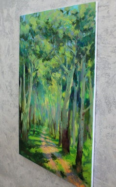 Road in greenery, Painting, Oil on Canvas