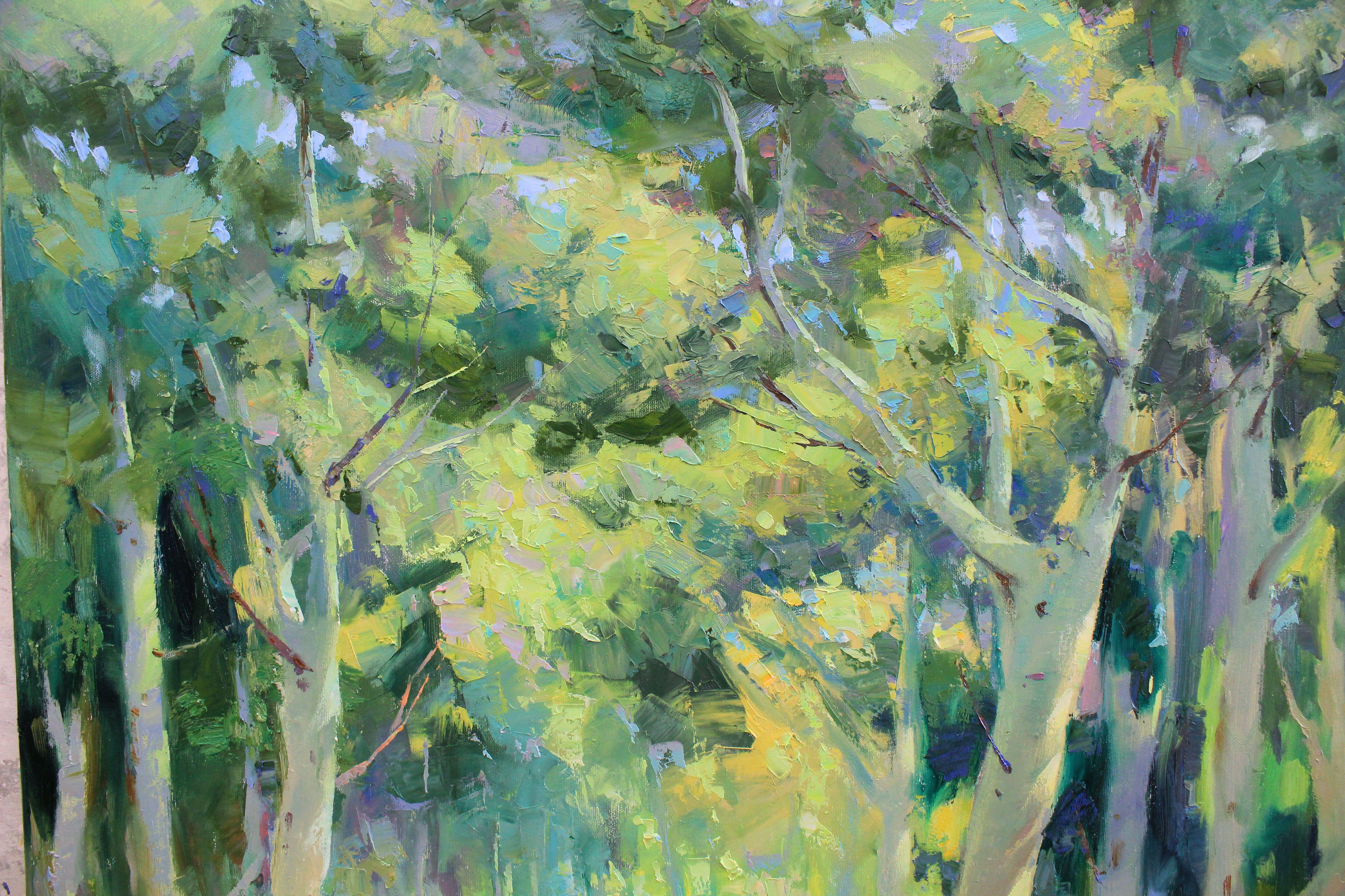Road in greenery, Painting, Oil on Canvas For Sale 2