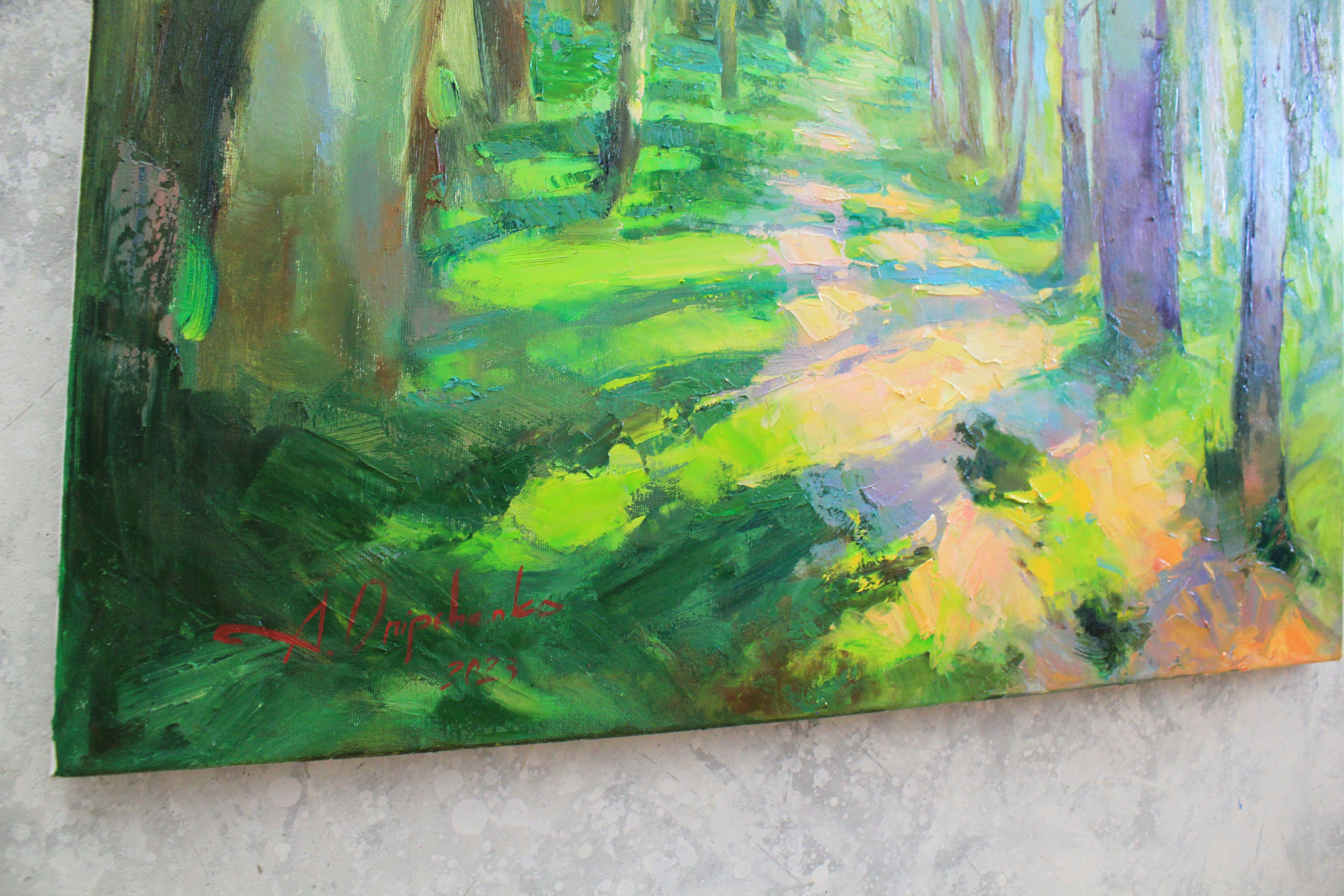 Road in greenery, Painting, Oil on Canvas For Sale 3