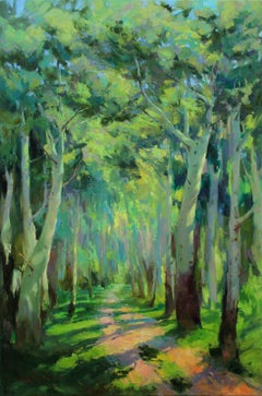 Road in greenery, Painting, Oil on Canvas