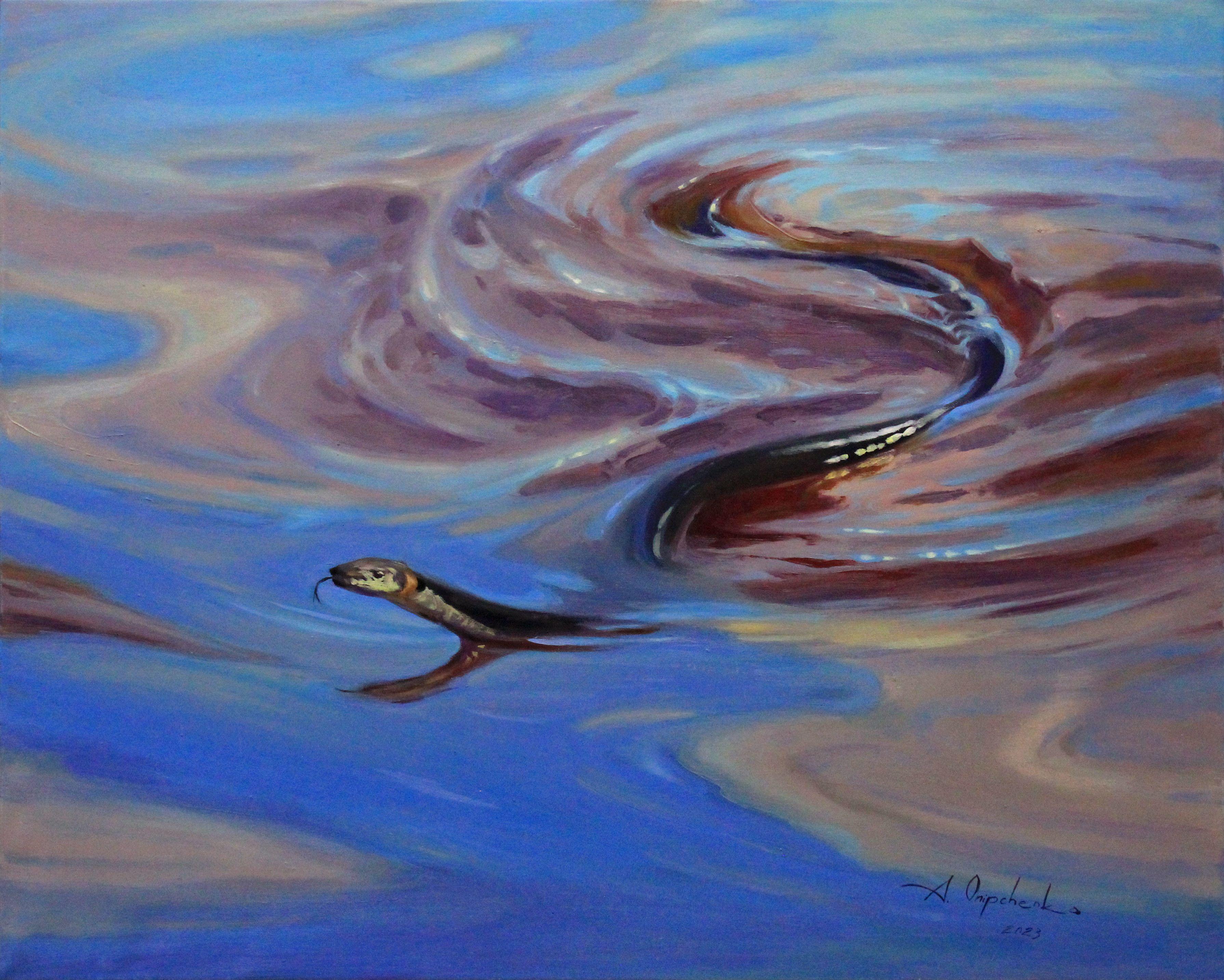 „Sitzen auf dem Wasser“, Gemälde, Öl auf Leinwand – Painting von Alisa Onipchenko-Cherniakovska