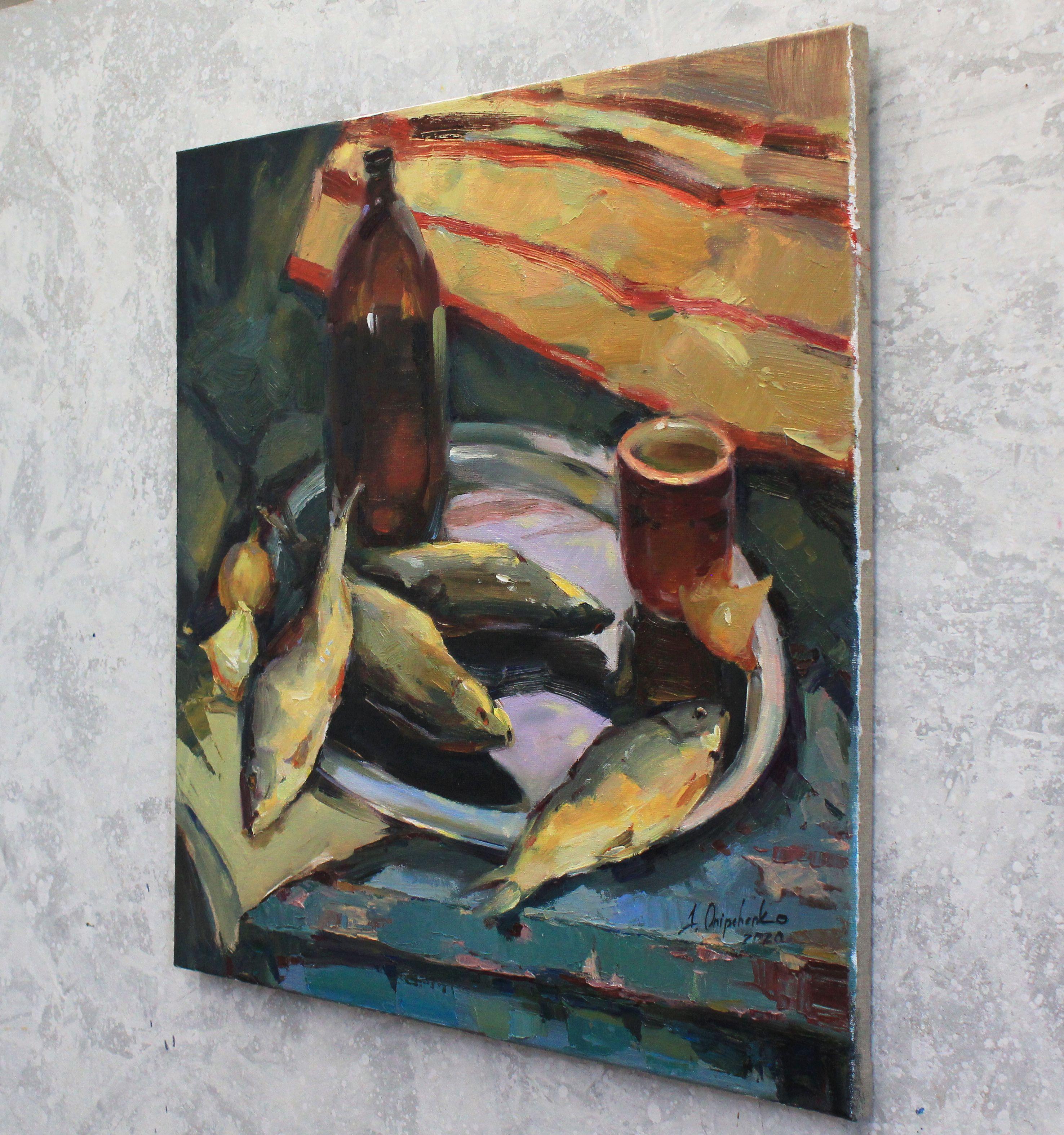 „Stillleben mit Fischen“, Gemälde, Öl auf Leinwand (Impressionismus), Painting, von Alisa Onipchenko-Cherniakovska