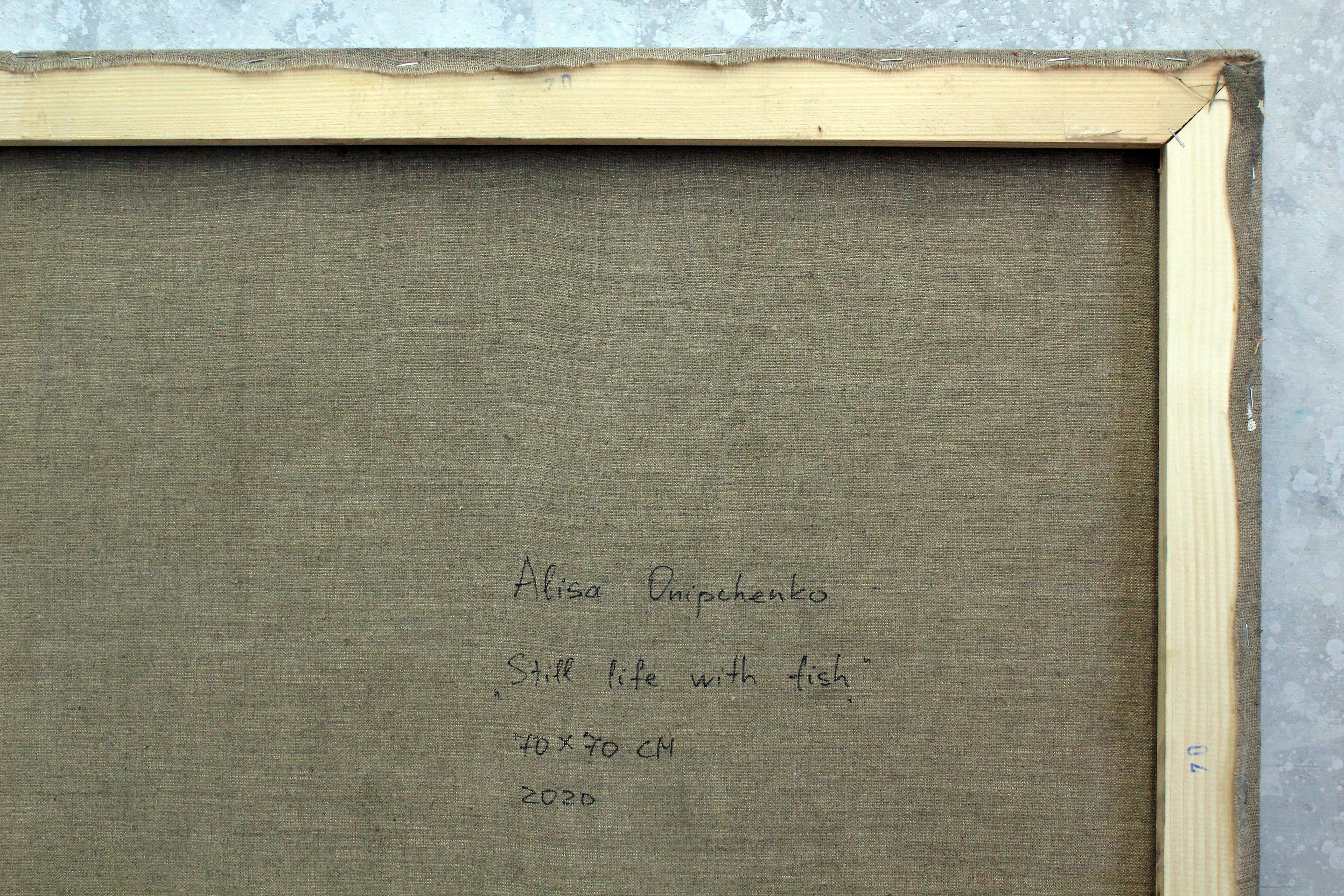 „Stillleben mit Fischen“, Gemälde, Öl auf Leinwand im Angebot 2