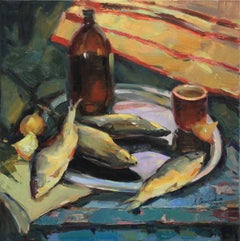 „Stillleben mit Fischen“, Gemälde, Öl auf Leinwand