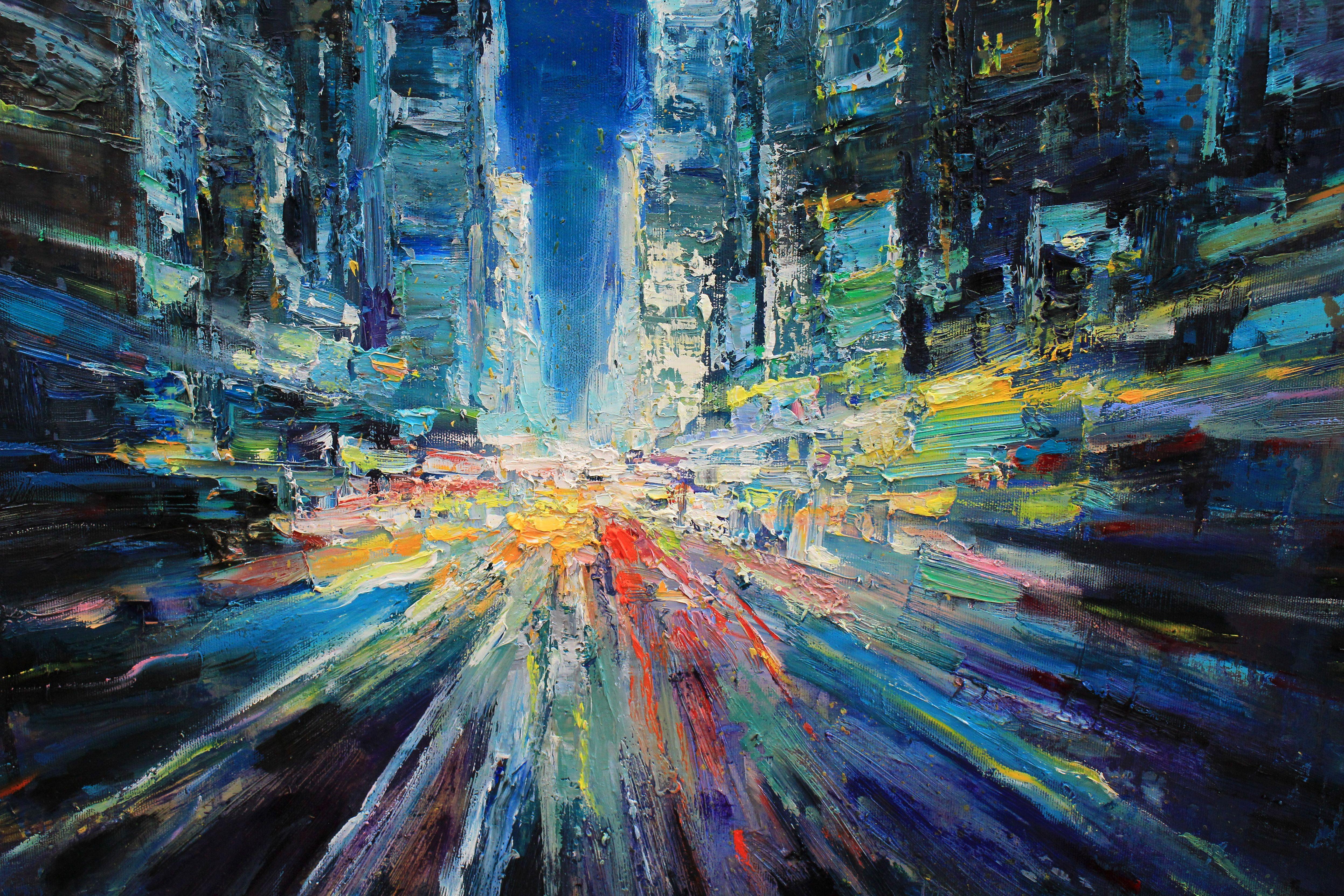 Street lights, Painting, Oil on Canvas For Sale 2