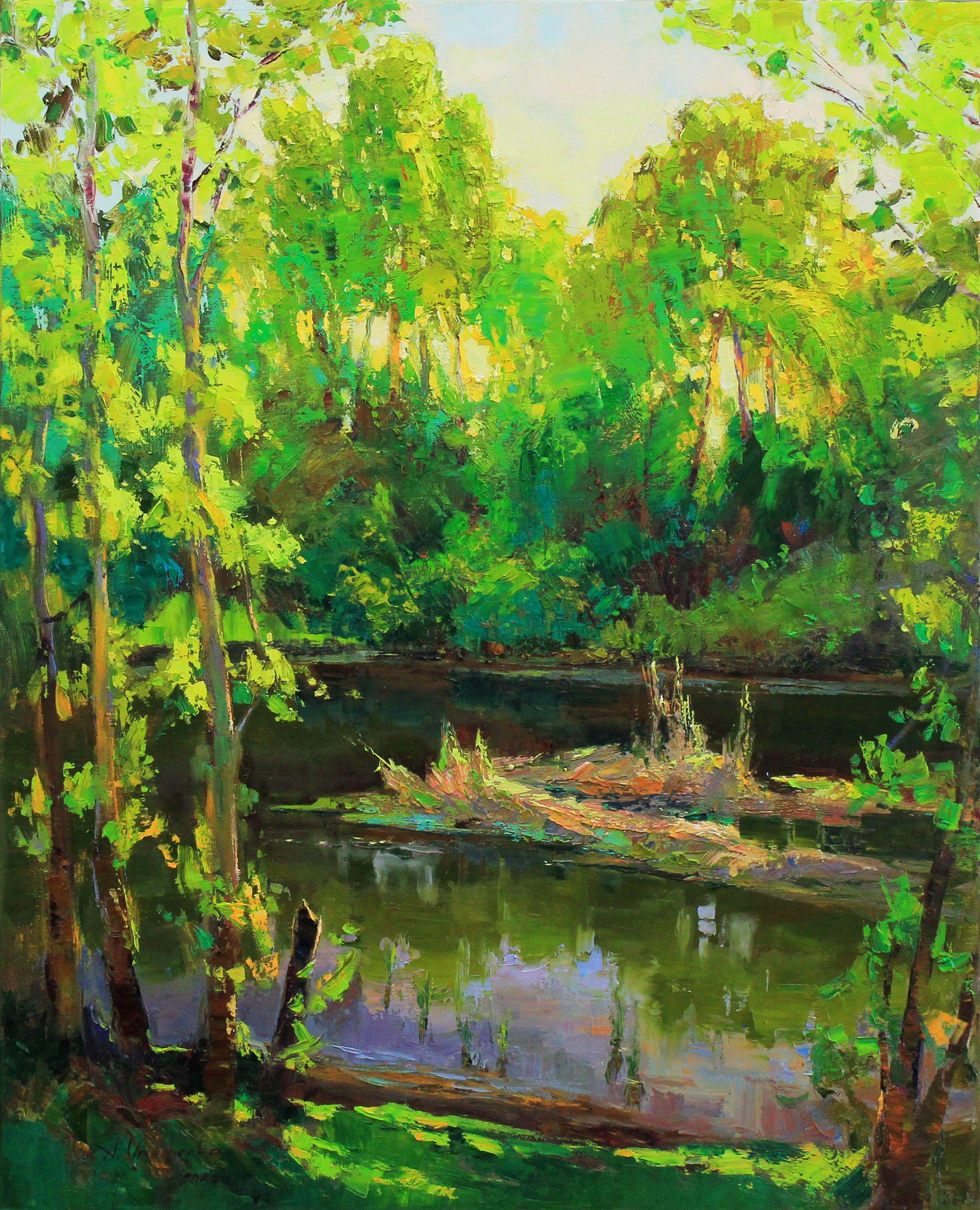 Verde estate, Pittura, Olio su tela - Painting di Alisa Onipchenko-Cherniakovska