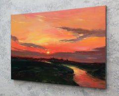 "Sunset near the river", Painting, Oil on Canvas