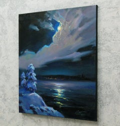 "Winter night", Painting, Oil on Canvas