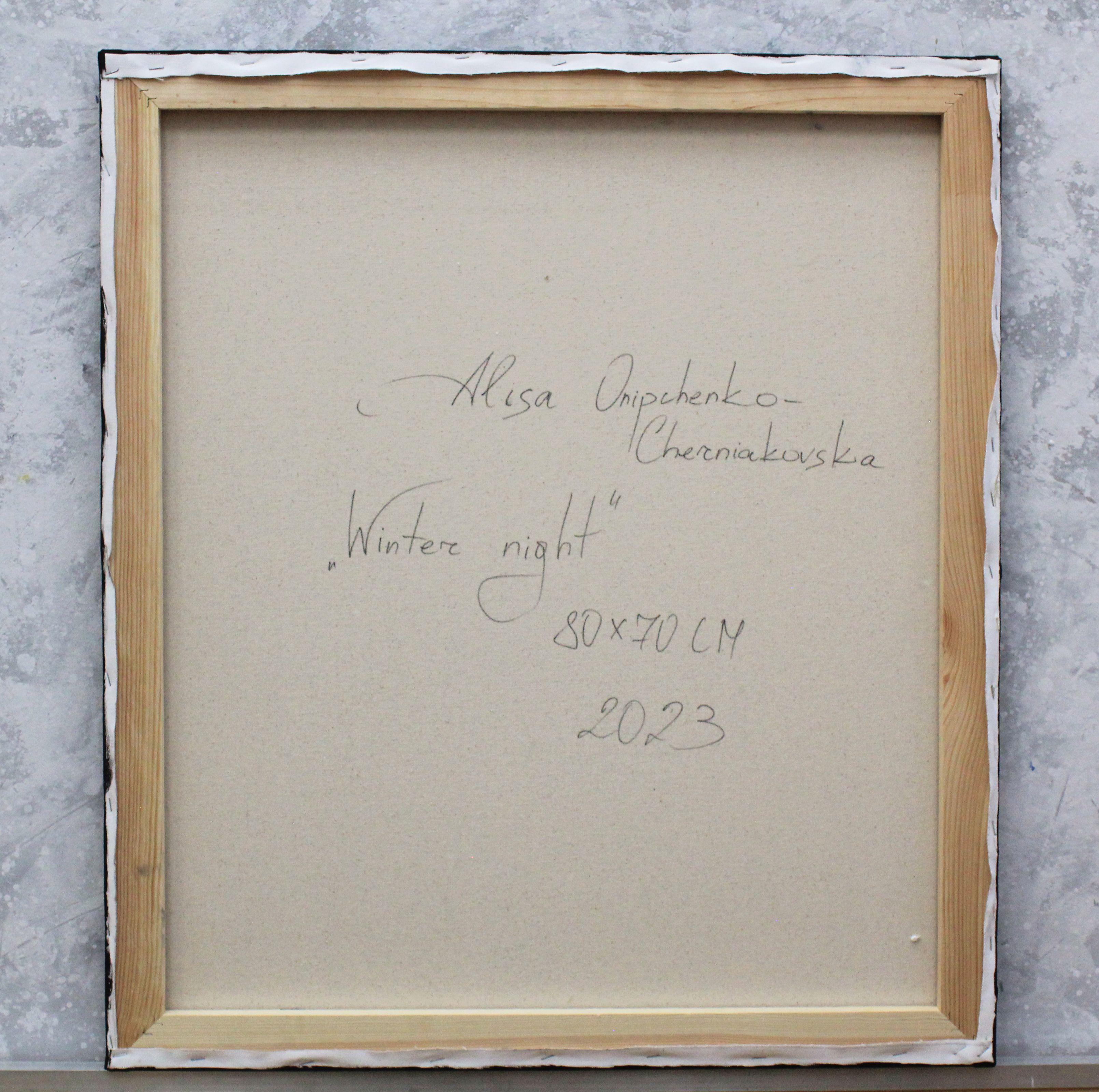 „Winter night“, Gemälde, Öl auf Leinwand im Angebot 2